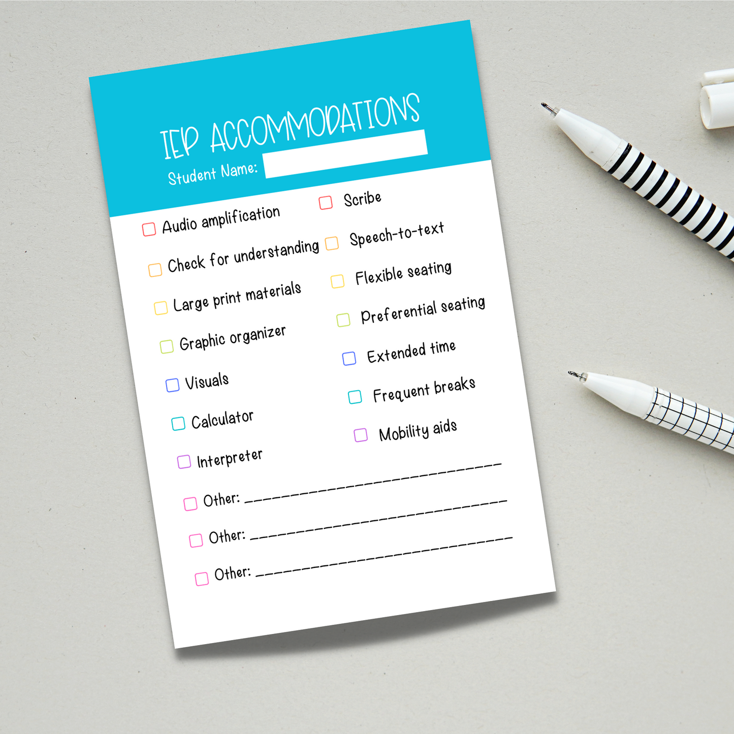 IEP Accommodation Sticky Notes (4 x 6 in)