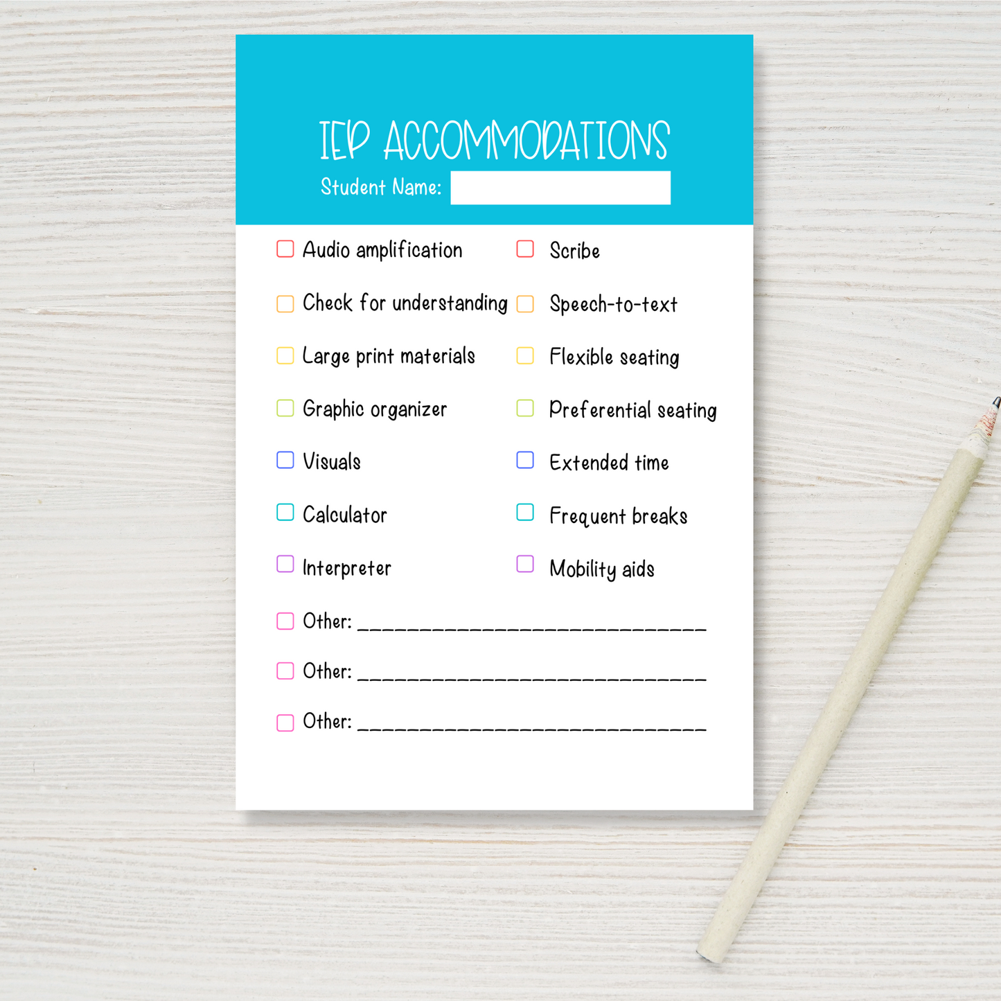 IEP Accommodation Sticky Notes (4 x 6 in)