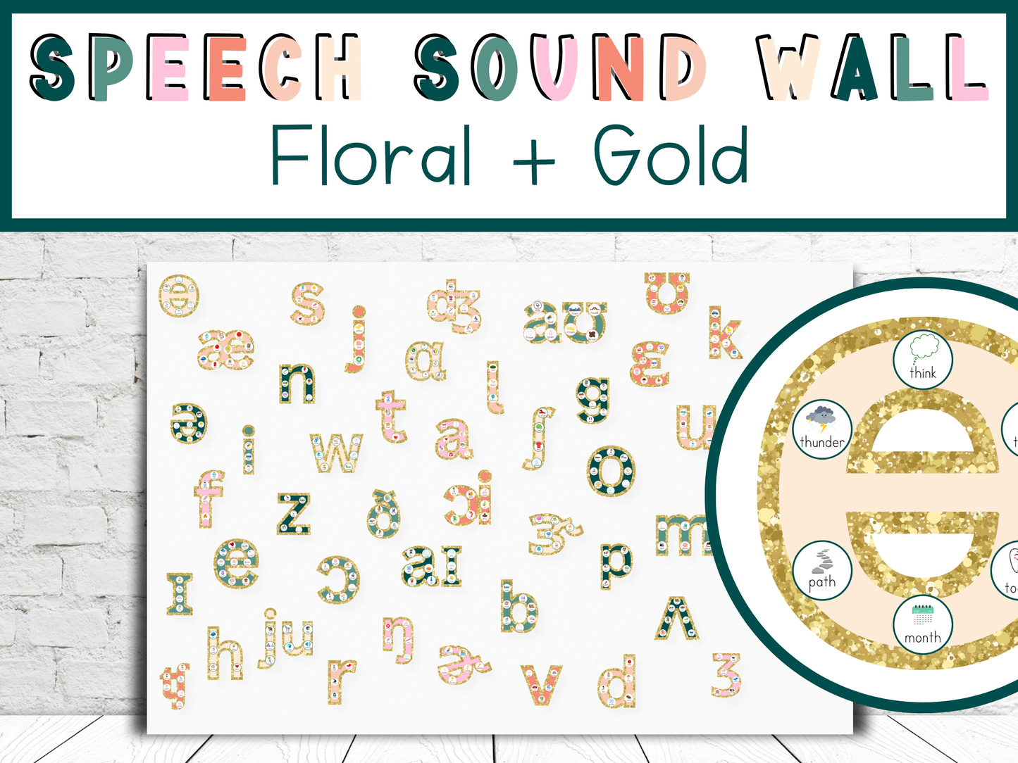 Speech Sound Wall | Floral + Gold