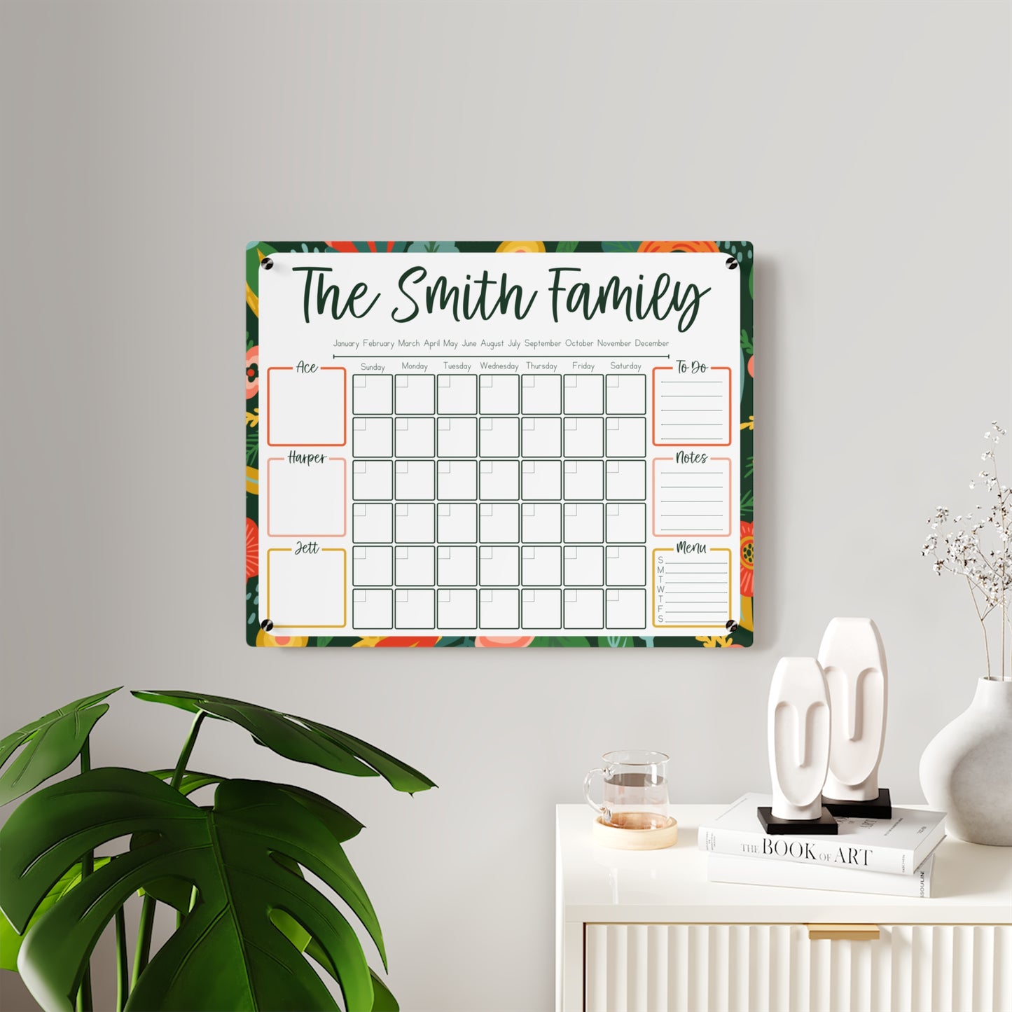 Jungle Floral Custom Acrylic Wall Calendar (20 x 16)