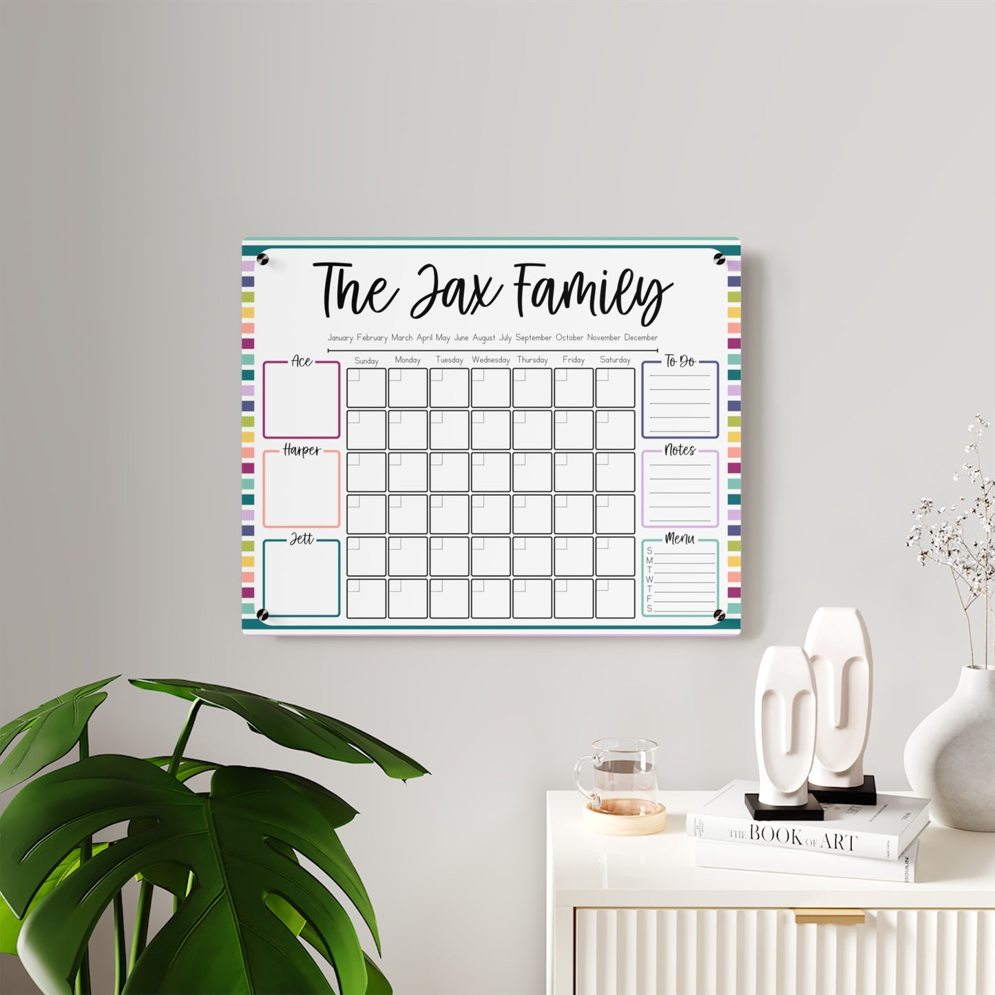 Muted Stripes Custom Acrylic Wall Calendar (20 x 16)