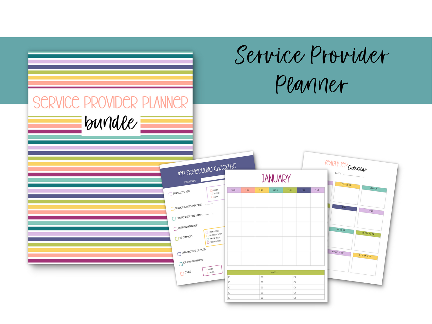 SLP/ Service Provider Printable Planner - Muted Rainbow Stripe Theme