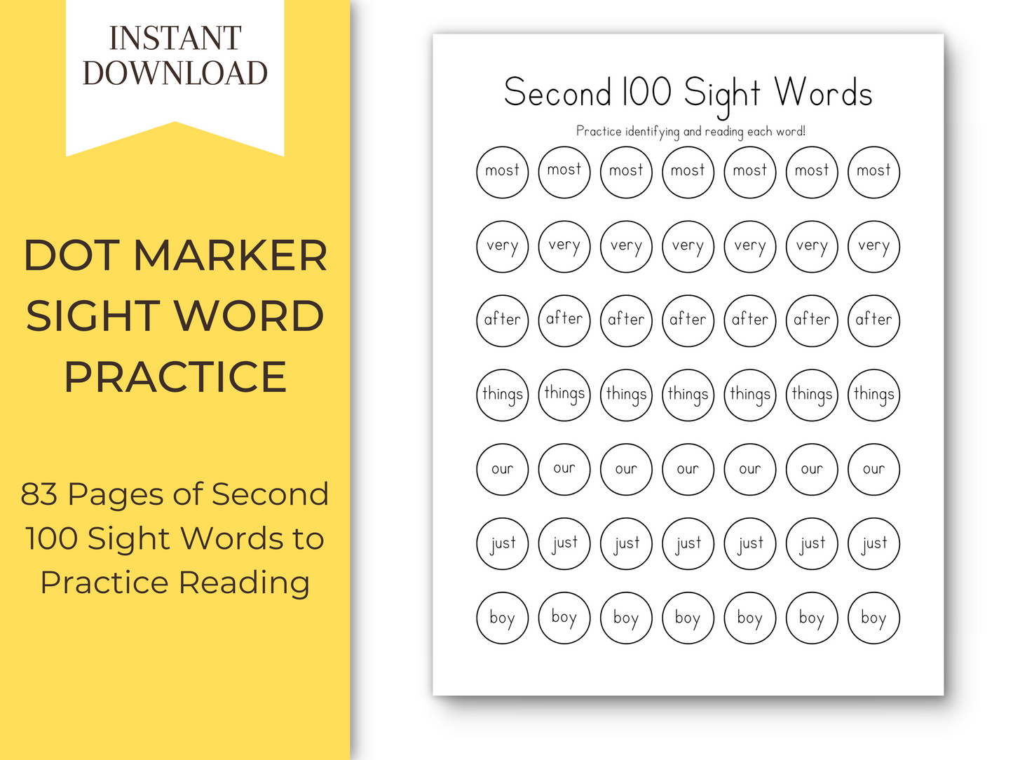 Dot Marker Reading Practice Coloring Pages | Second 100 Sight Words