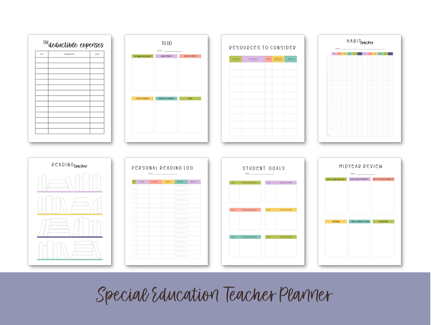 SpEd Teacher Printable Planner - Muted Rainbow Stripe Theme