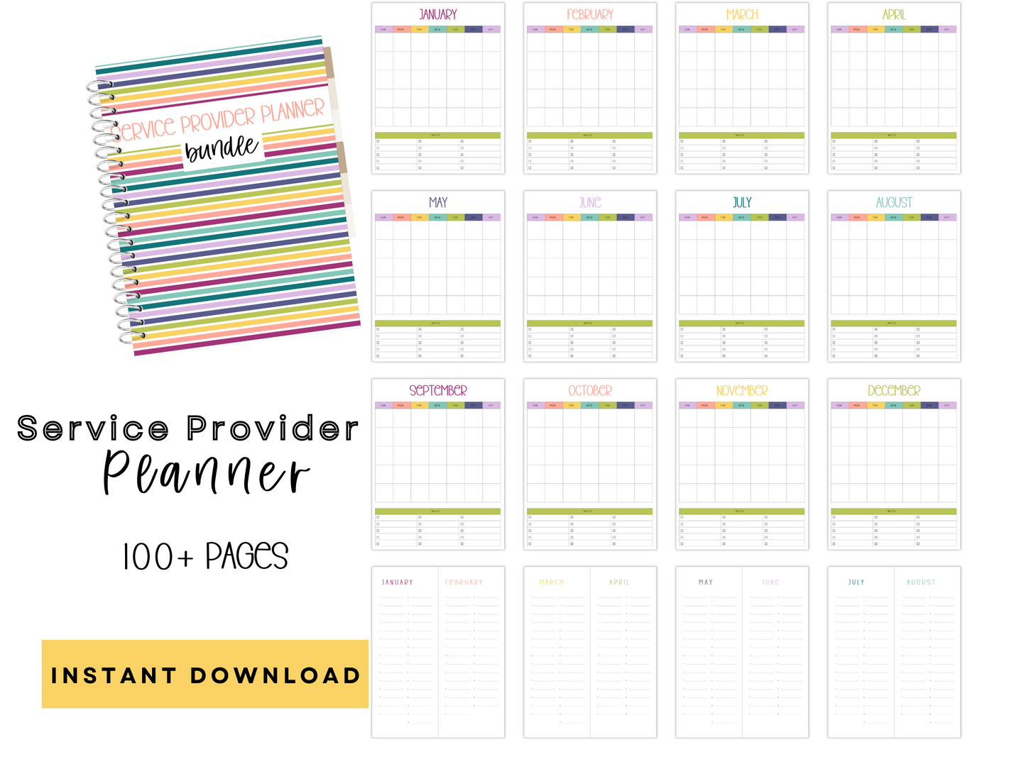 SLP/ Service Provider Printable Planner - Muted Rainbow Stripe Theme