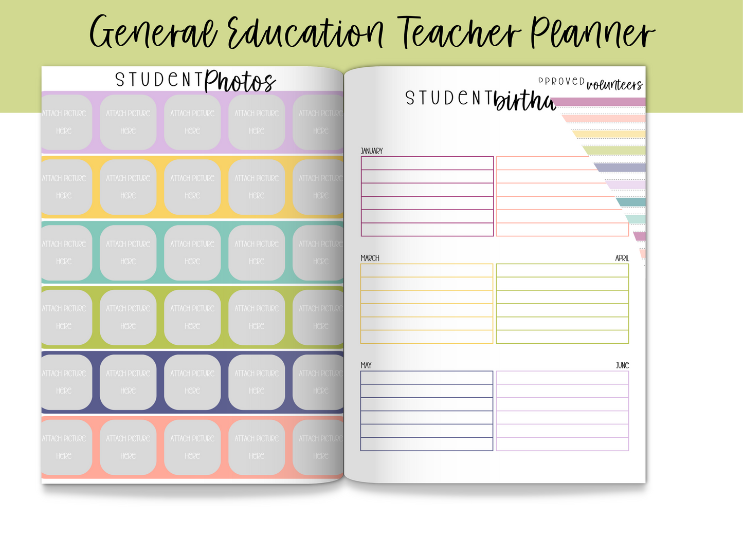 Gen Ed Teacher Printable Planner - Muted Rainbow Stripe Theme
