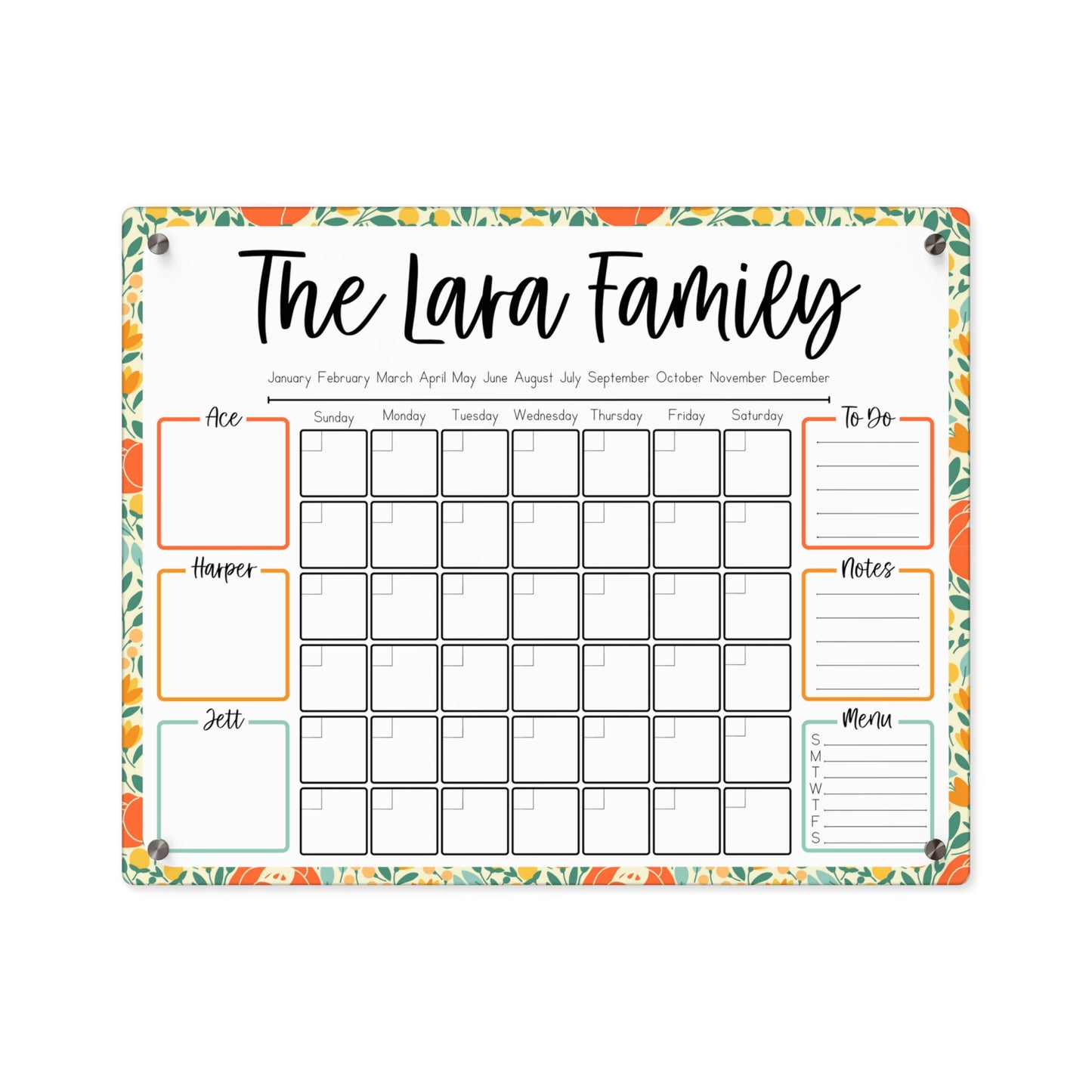 Tangerine Tulip Custom Acrylic Wall Calendar (20 x 16)