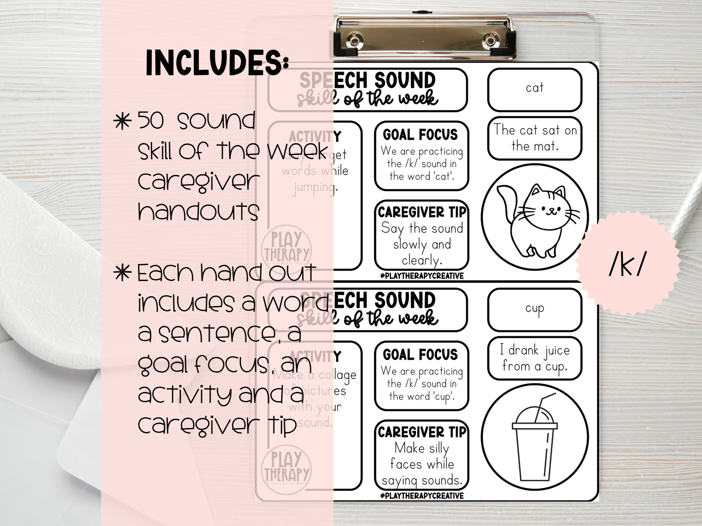 /k/ Speech Sound Skill of the Week Handouts