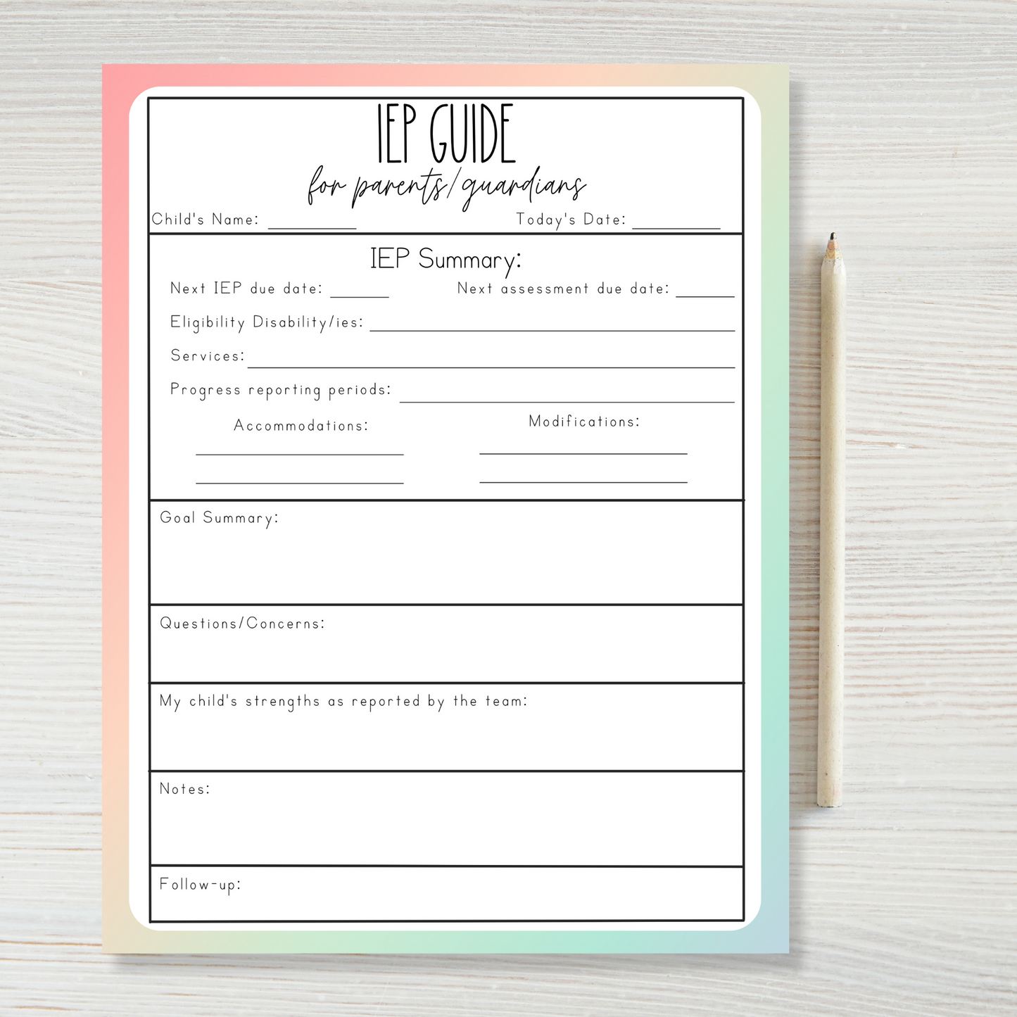 IEP Guide for Parents/Guardians Notepads (8.5 x 11)