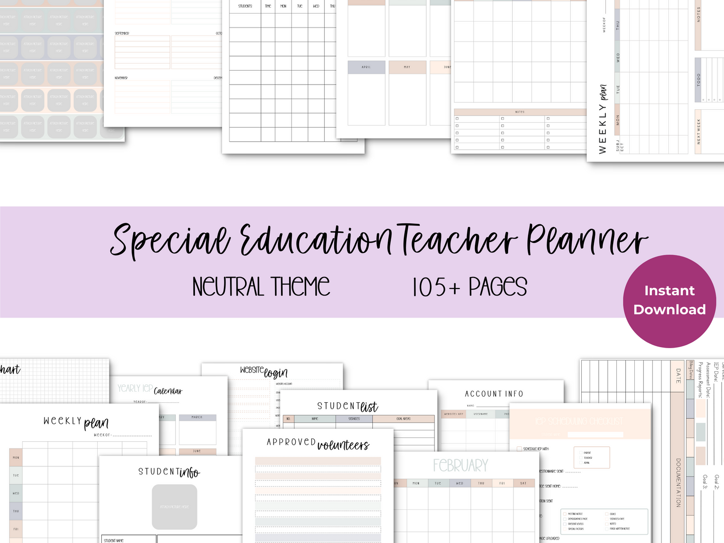 SpEd Teacher Printable Planner - Neutral Theme