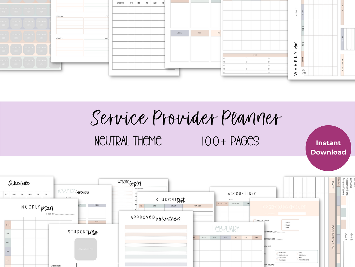 SLP/ Service Provider Printable Planner - Neutral Theme