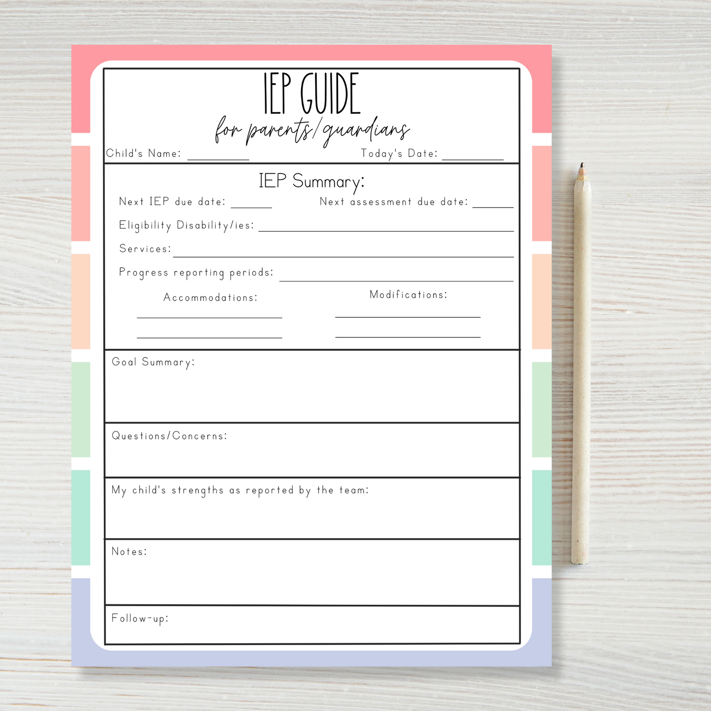 IEP Guide for Parents/Guardians Notepads (8.5 x 11)