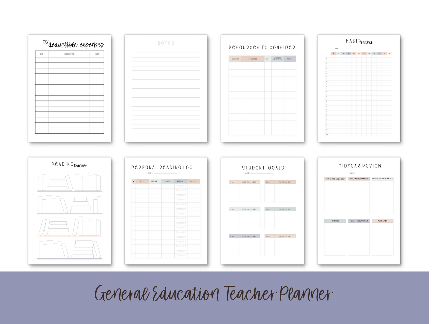 Gen Ed Teacher Printable Planner - Neutral Theme