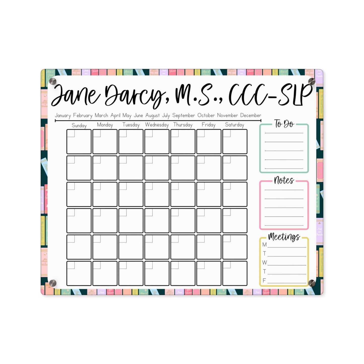 Book Shelfie Custom Acrylic Wall Calendar (20 x 16)