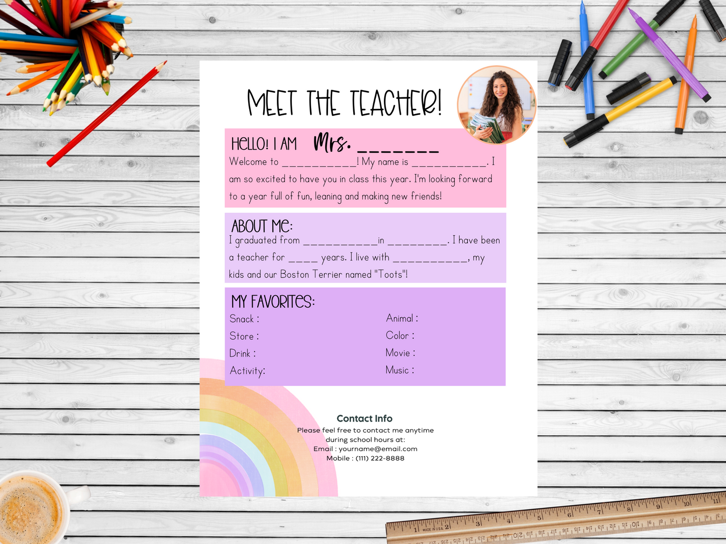 Meet the Teacher Letter Template - Rainbow