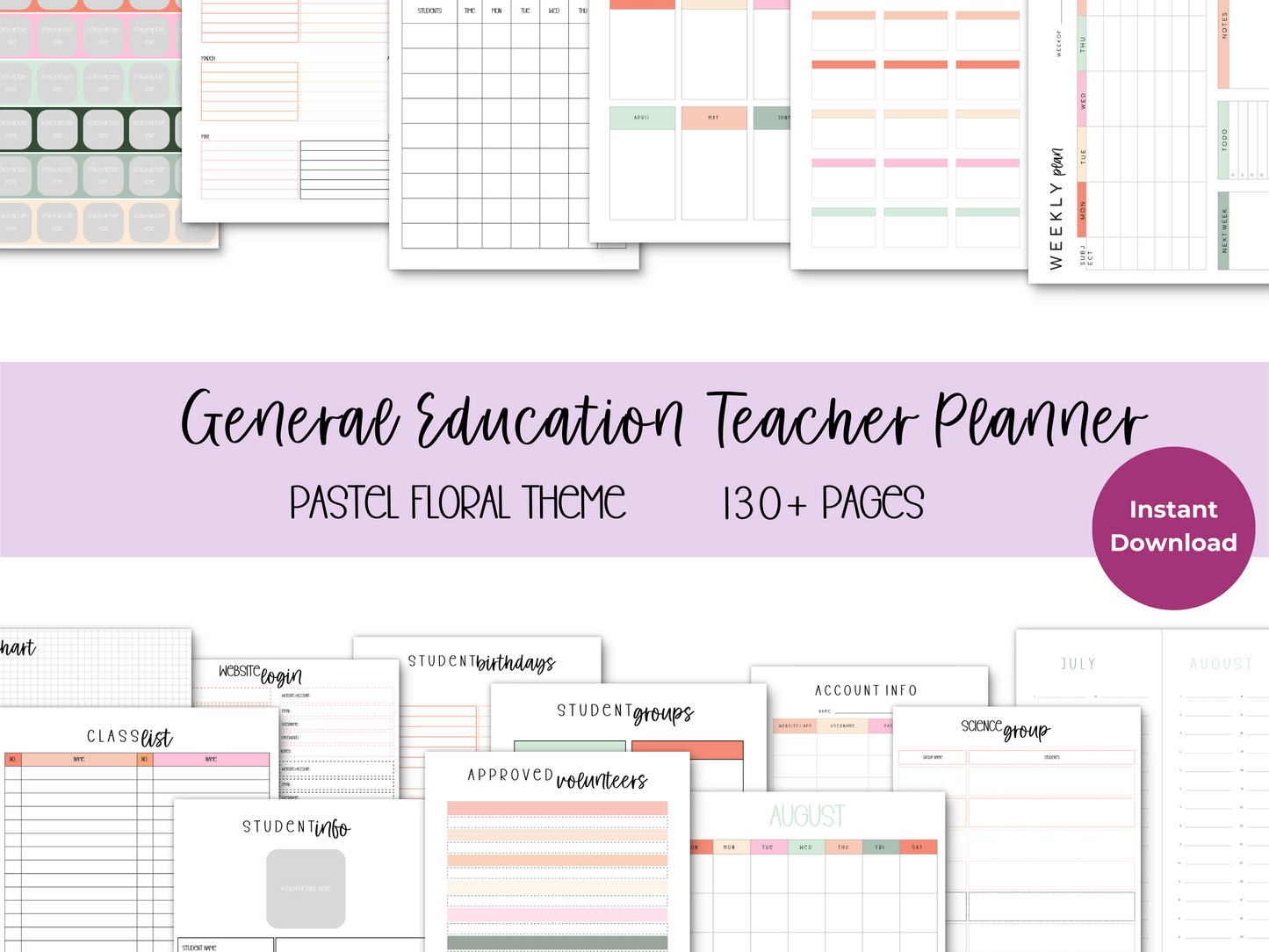 Gen Ed Teacher Printable Planner - Pastel Floral Theme