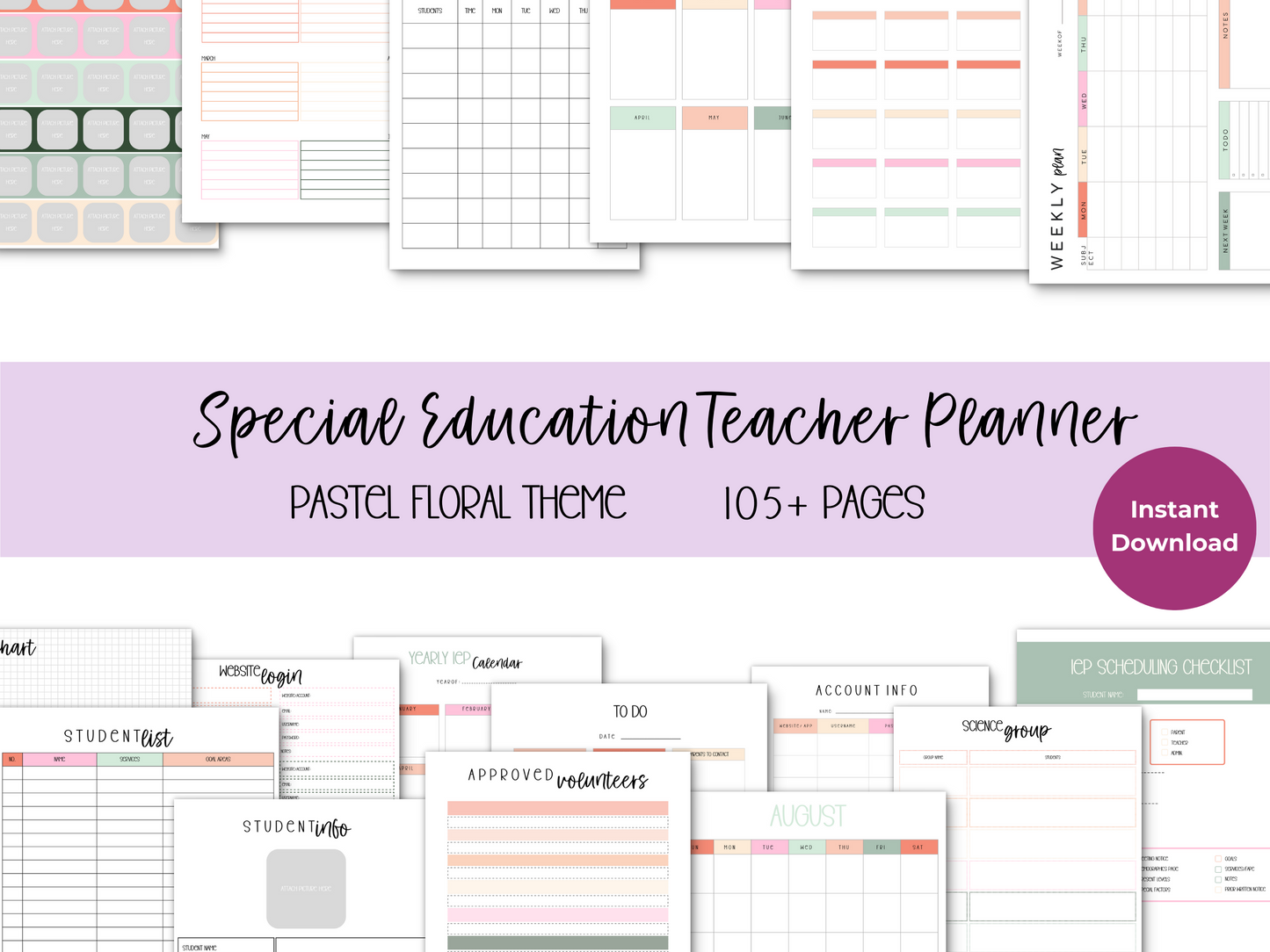 SpEd Teacher Printable Planner - Pastel Floral Theme