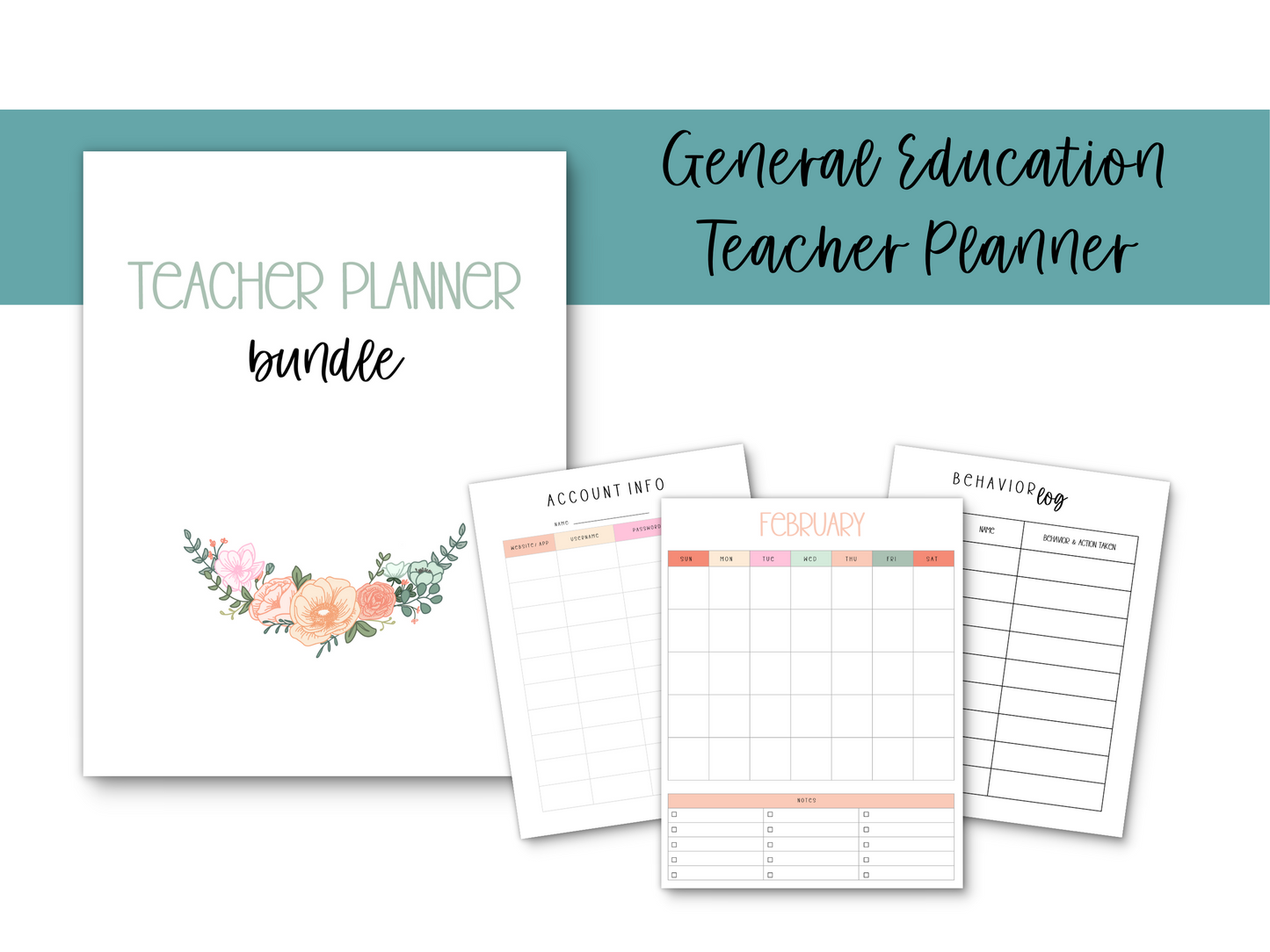 Gen Ed Teacher Printable Planner - Pastel Floral Theme