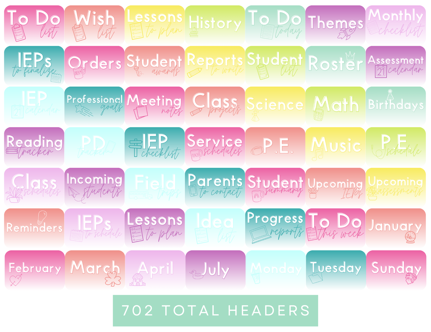 700+ Google Keep Headers for Teachers | Ombre Bright Colors