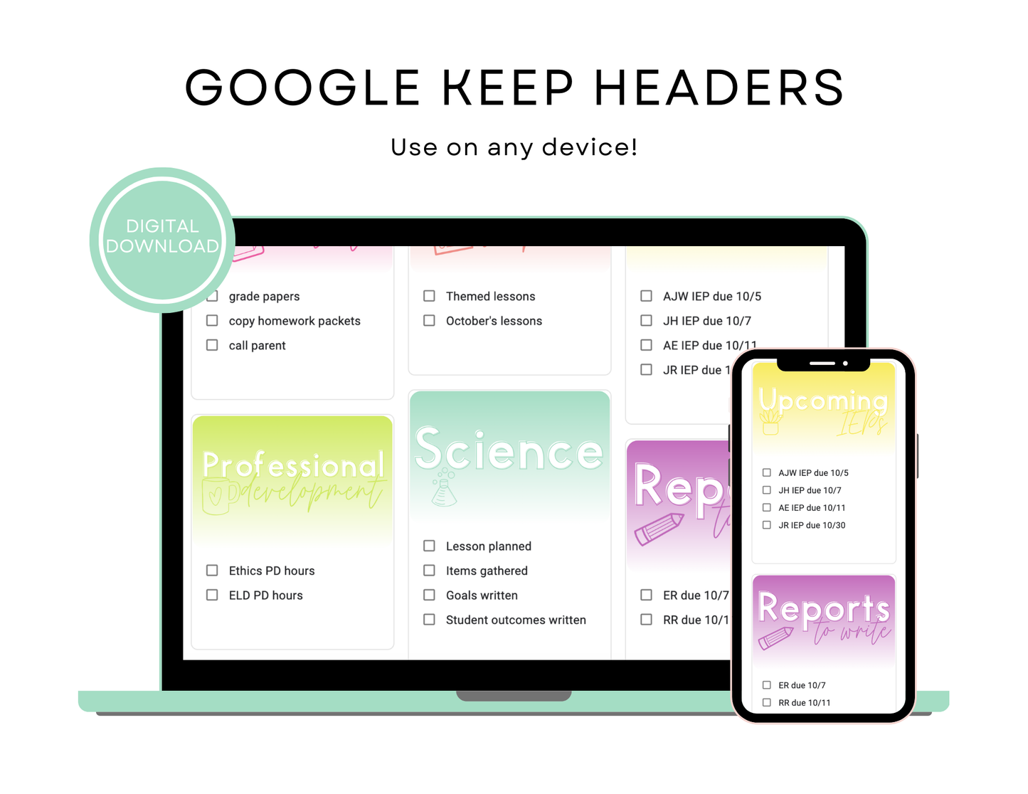 700+ Google Keep Headers for Teachers | Ombre Bright Colors