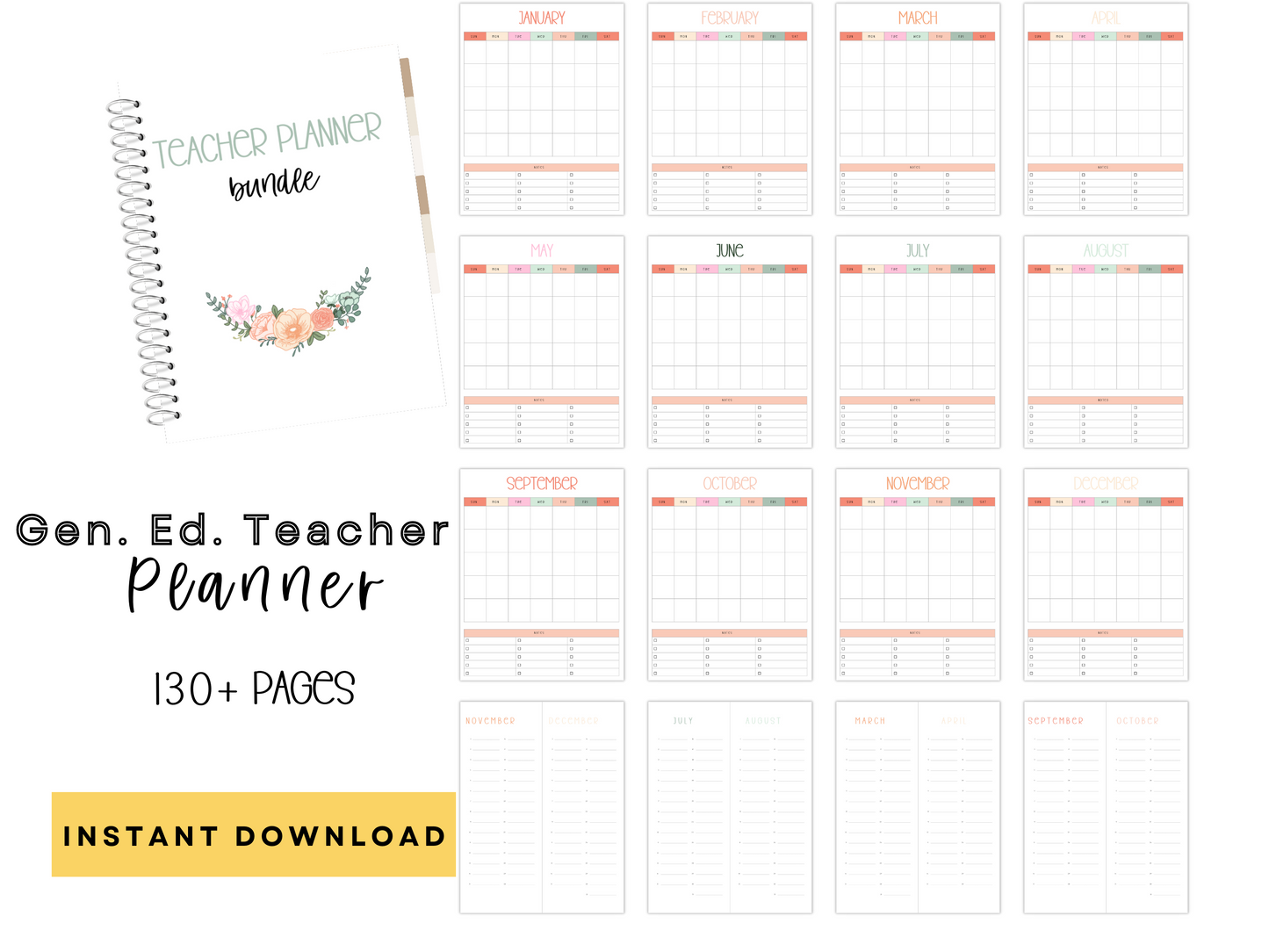 Gen Ed Teacher Printable Planner - Pastel Floral Theme