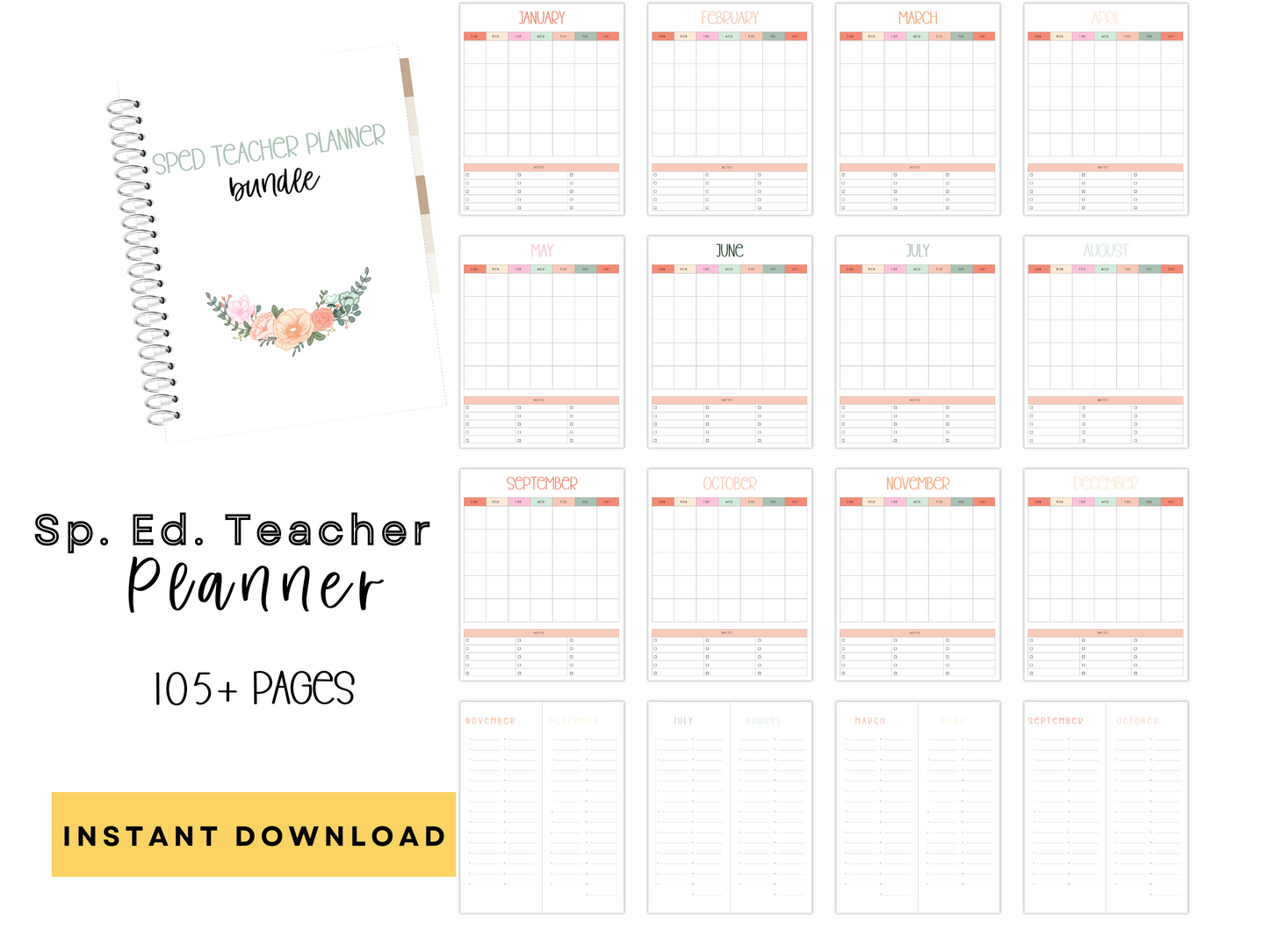 SpEd Teacher Printable Planner - Pastel Floral Theme