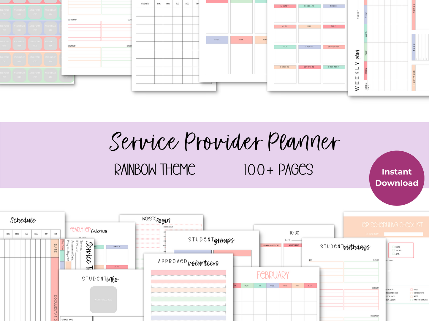 SLP/ Service Provider Printable Planner - Pastel Rainbow Theme