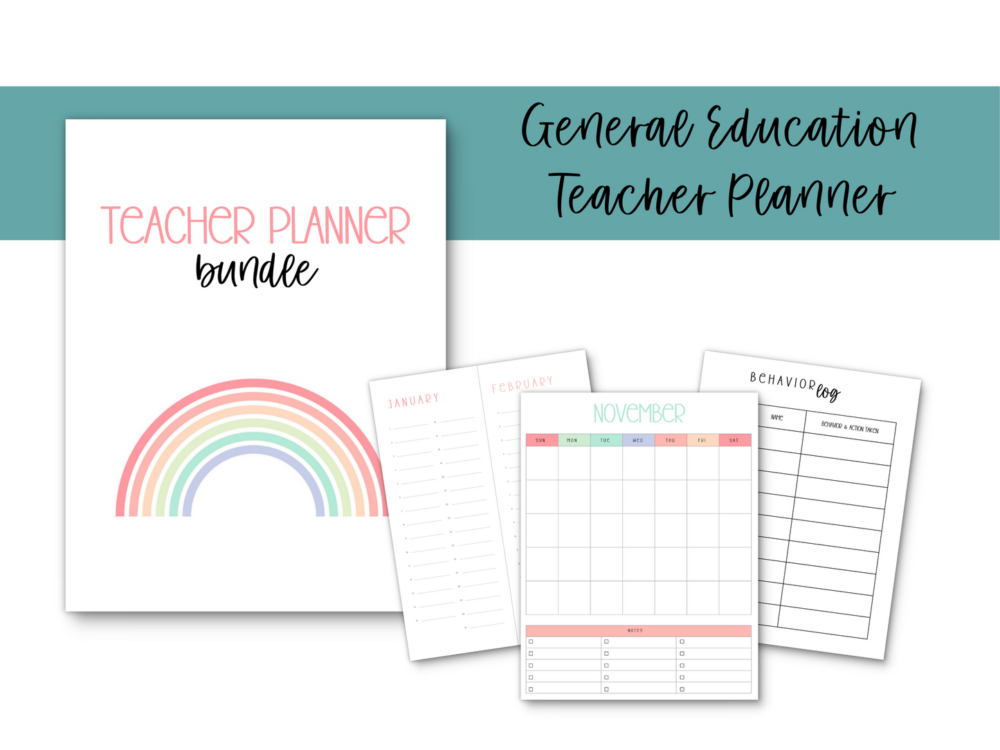 Gen Ed Teacher Printable Planner - Pastel Rainbow Theme