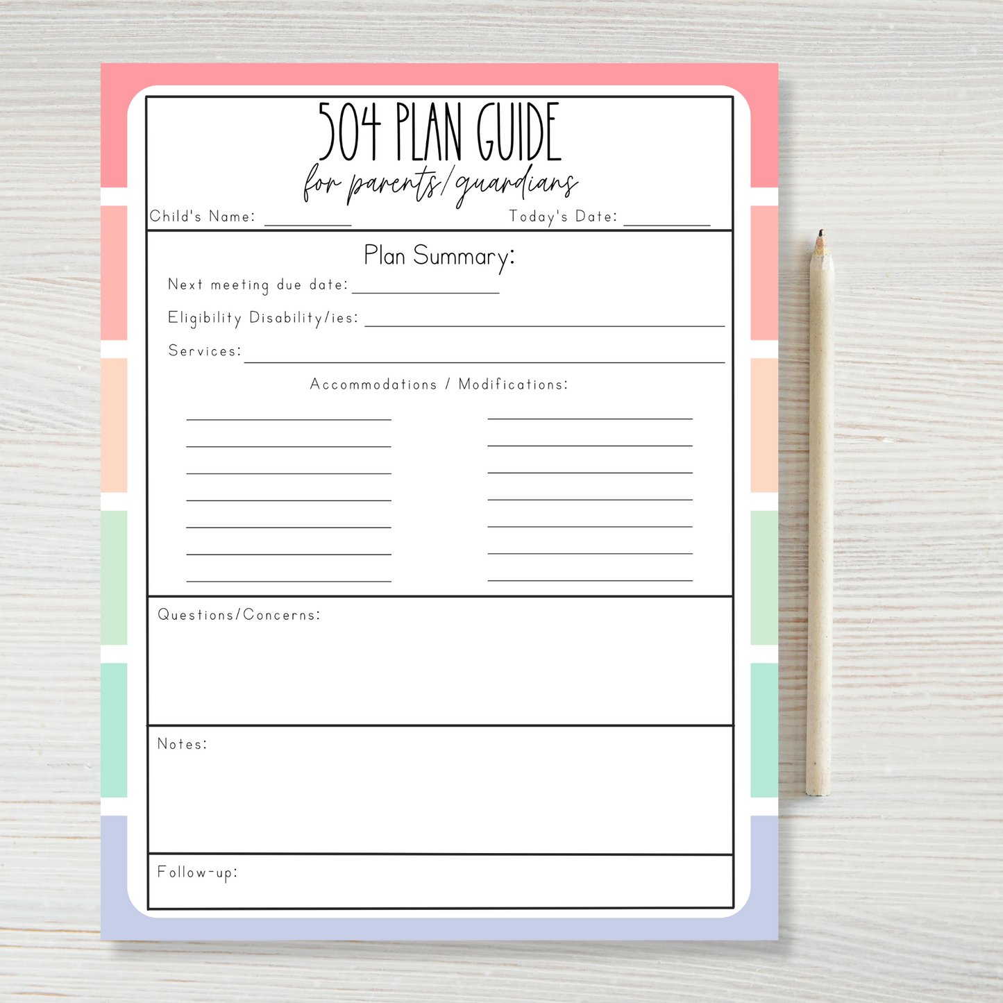 504 Plan Guide for Parents/Guardians Notepads (8.5 x 11)