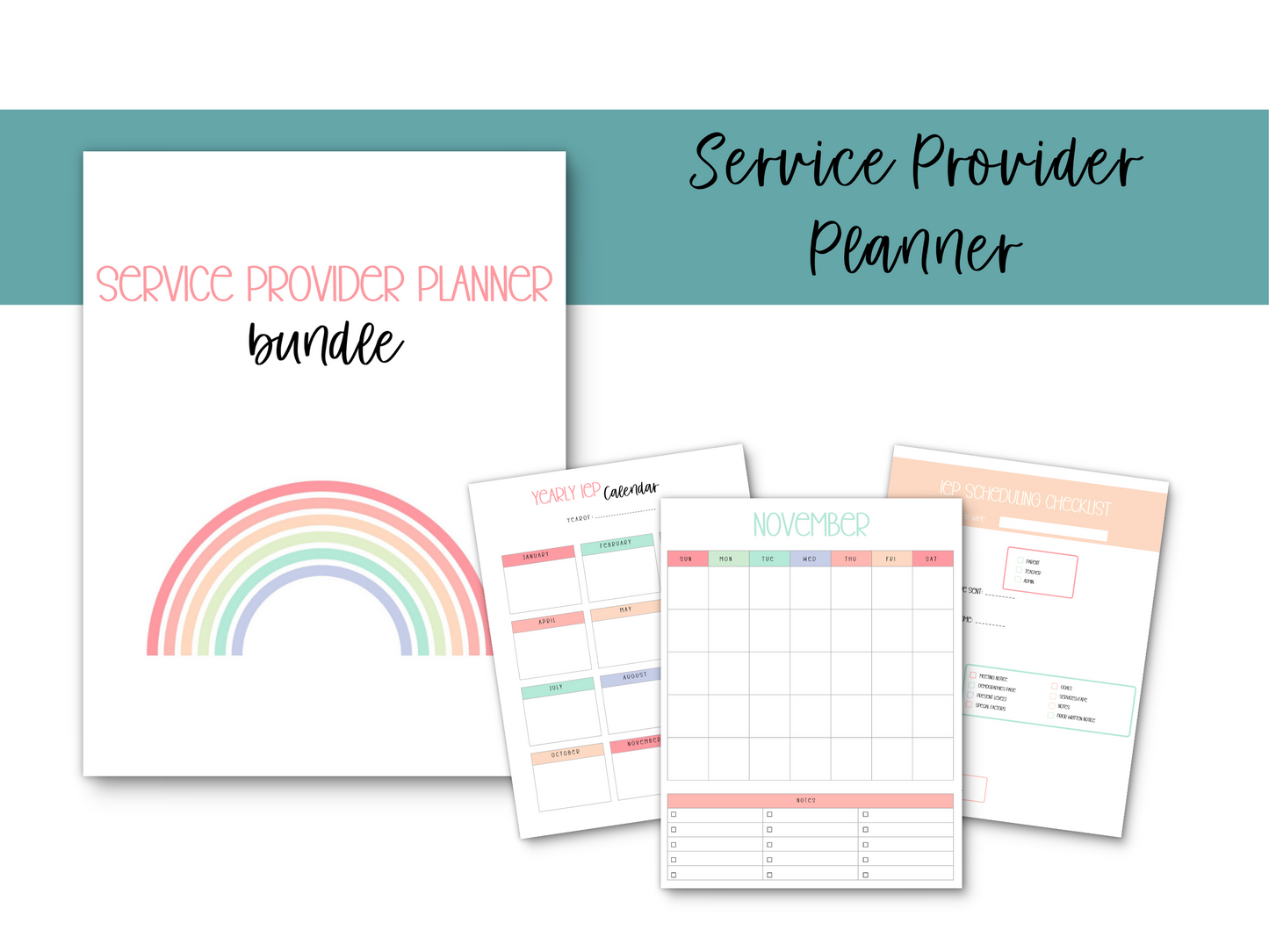 SLP/ Service Provider Printable Planner - Pastel Rainbow Theme