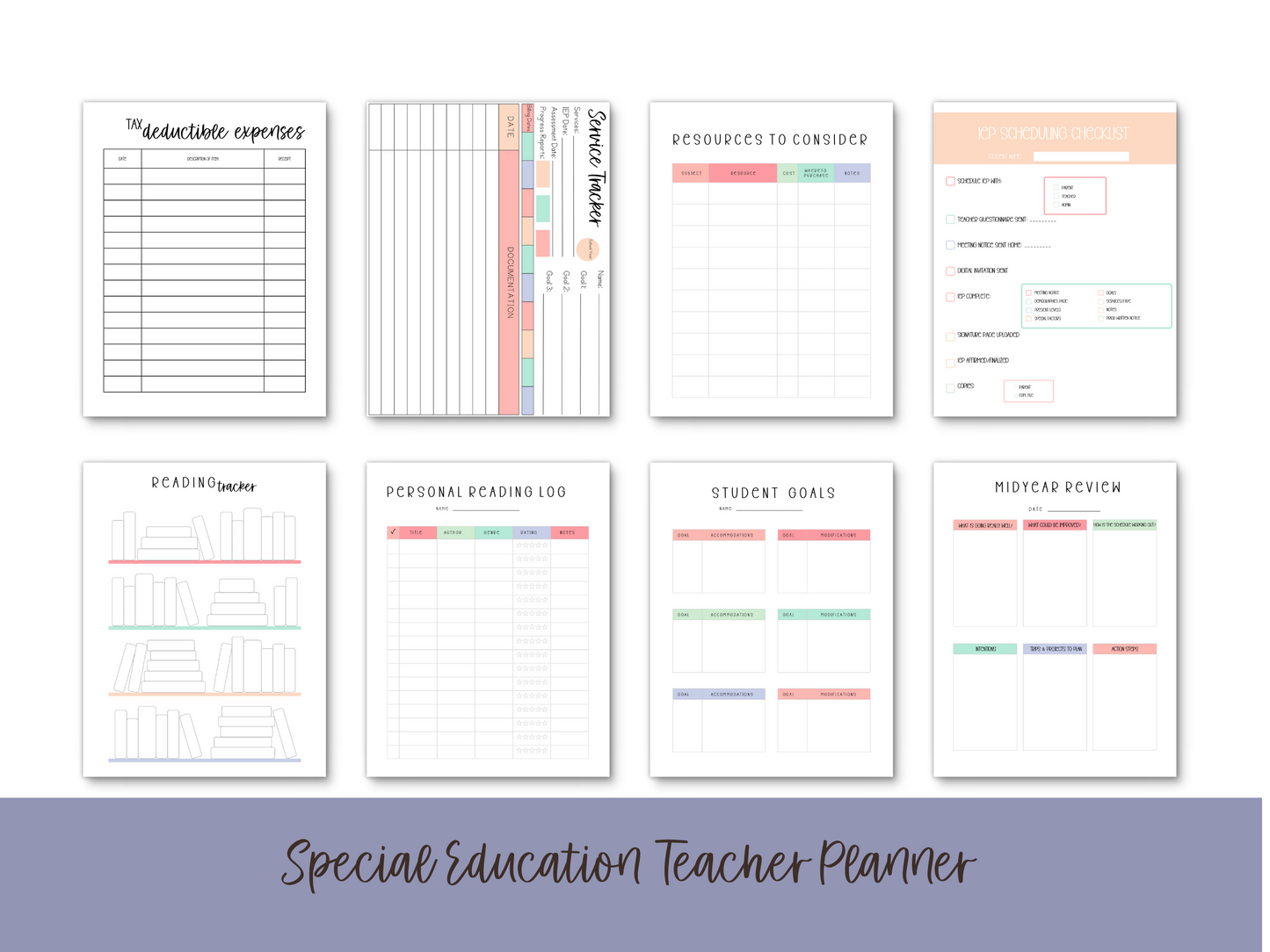 SpEd Teacher Printable Planner - Pastel Rainbow Theme