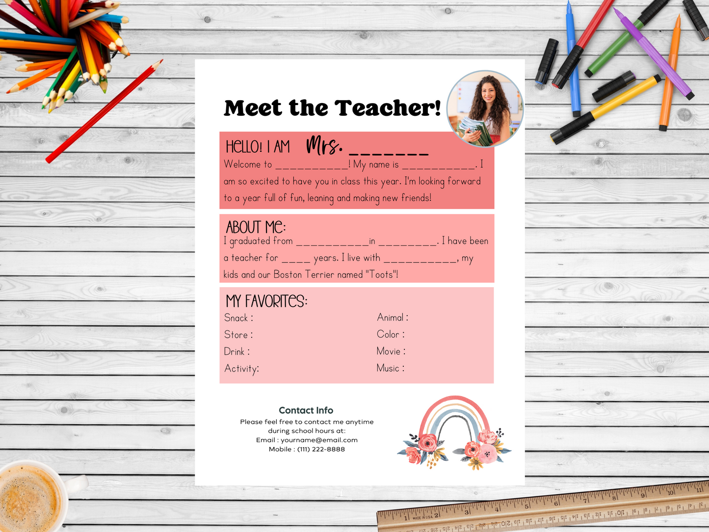 Meet the Teacher Letter Template - Floral Rainbow
