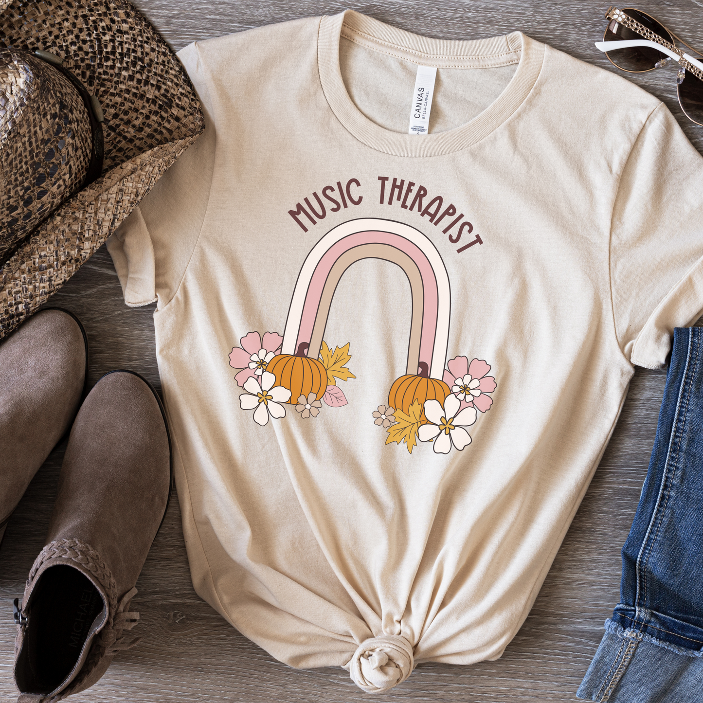 Custom Floral Pumpkin Rainbow Tee