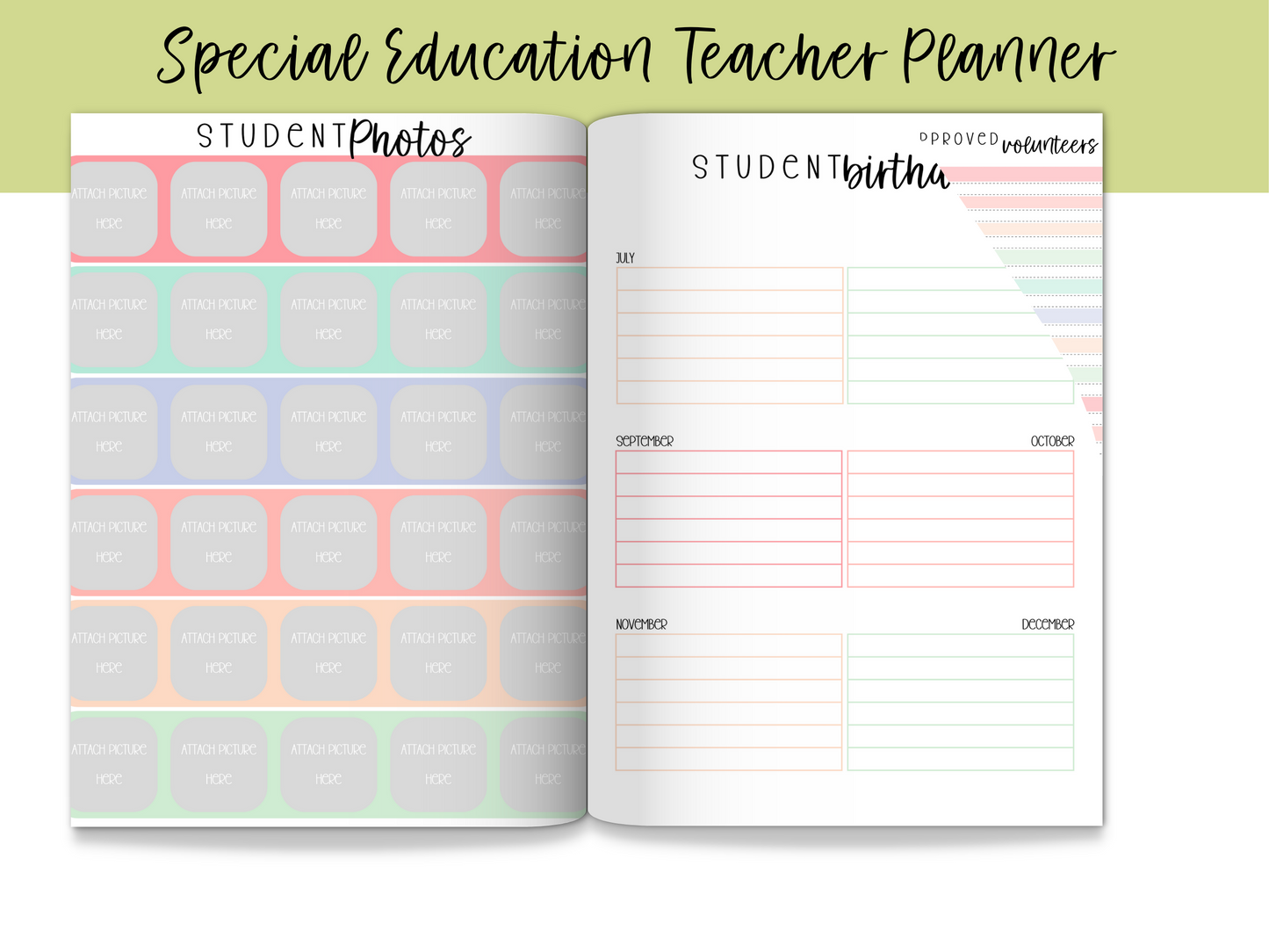 SpEd Teacher Printable Planner - Pastel Rainbow Theme