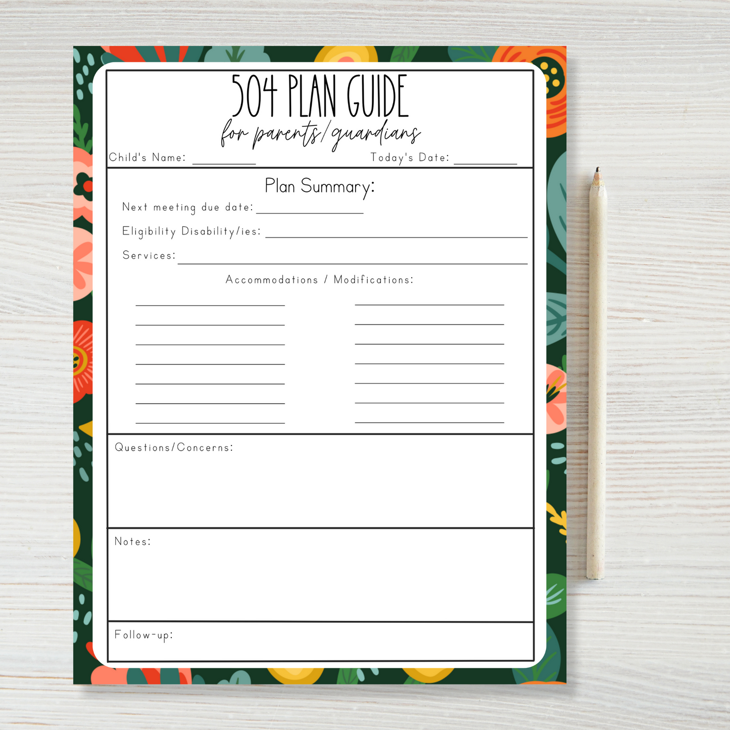 504 Plan Guide for Parents/Guardians Notepads (8.5 x 11)