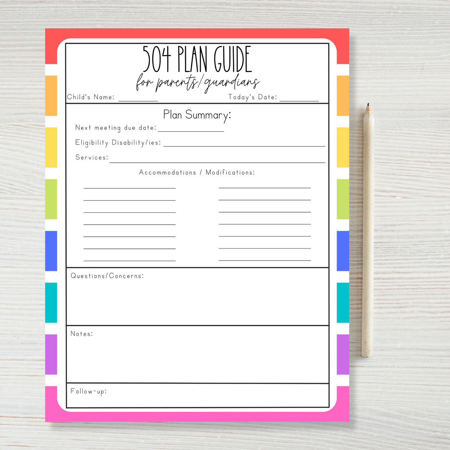 504 Plan Guide for Parents/Guardians Notepads (8.5 x 11)