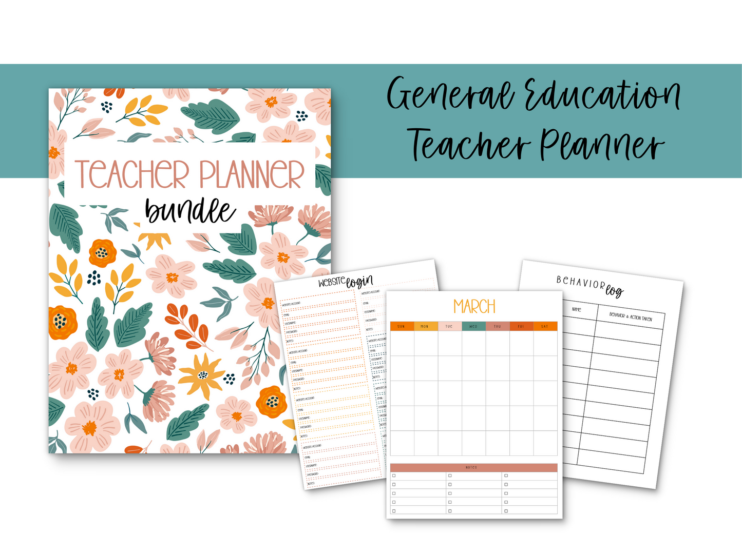 Gen Ed Teacher Printable Planner - Pink Floral Theme