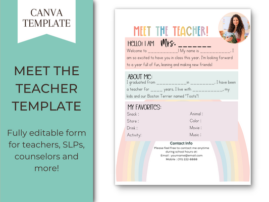 Meet the Teacher Letter Template - Rainbow