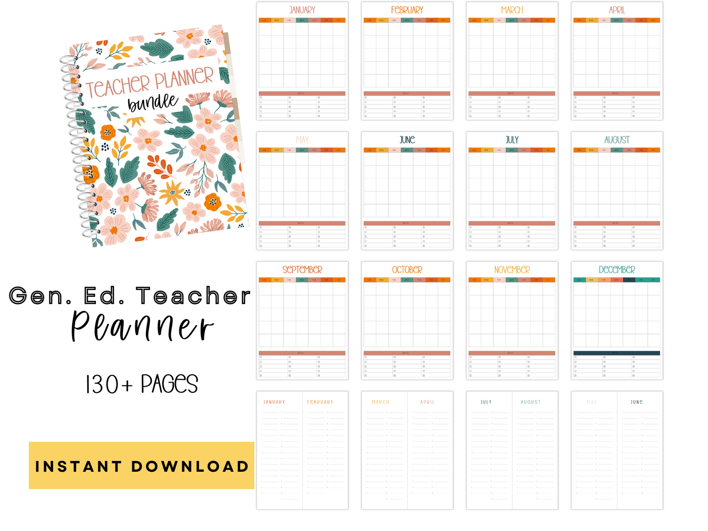 Gen Ed Teacher Printable Planner - Pink Floral Theme