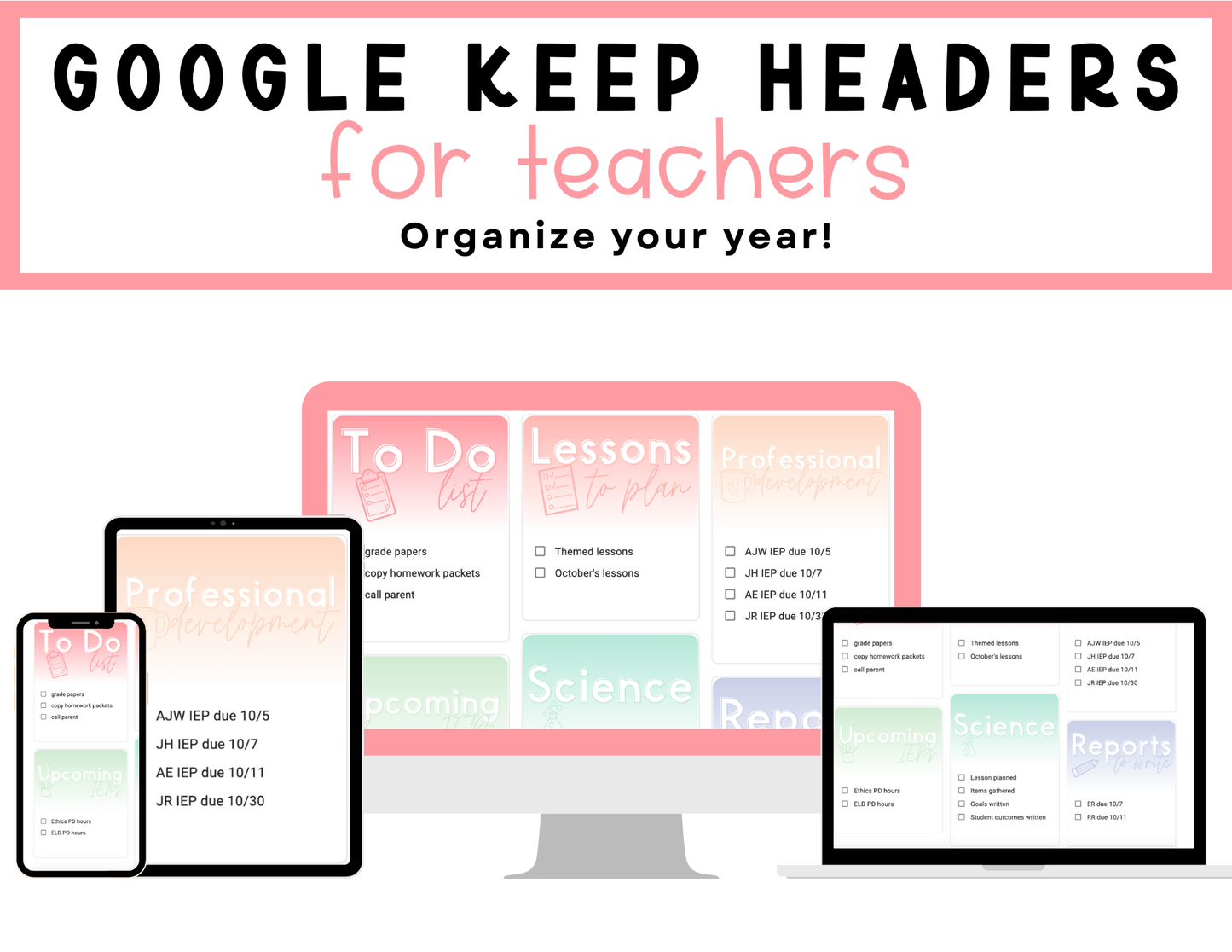 450+ Google Keep Headers for Teachers | Ombre Pastel Colors