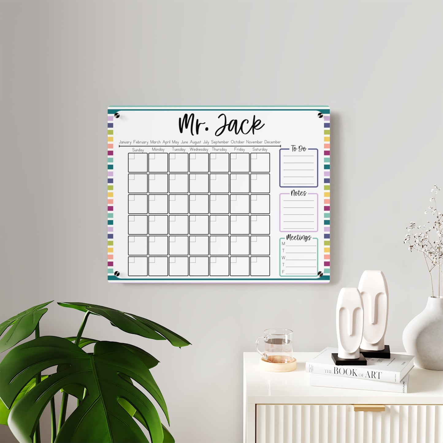 Muted Stripes Custom Acrylic Wall Calendar (20 x 16)