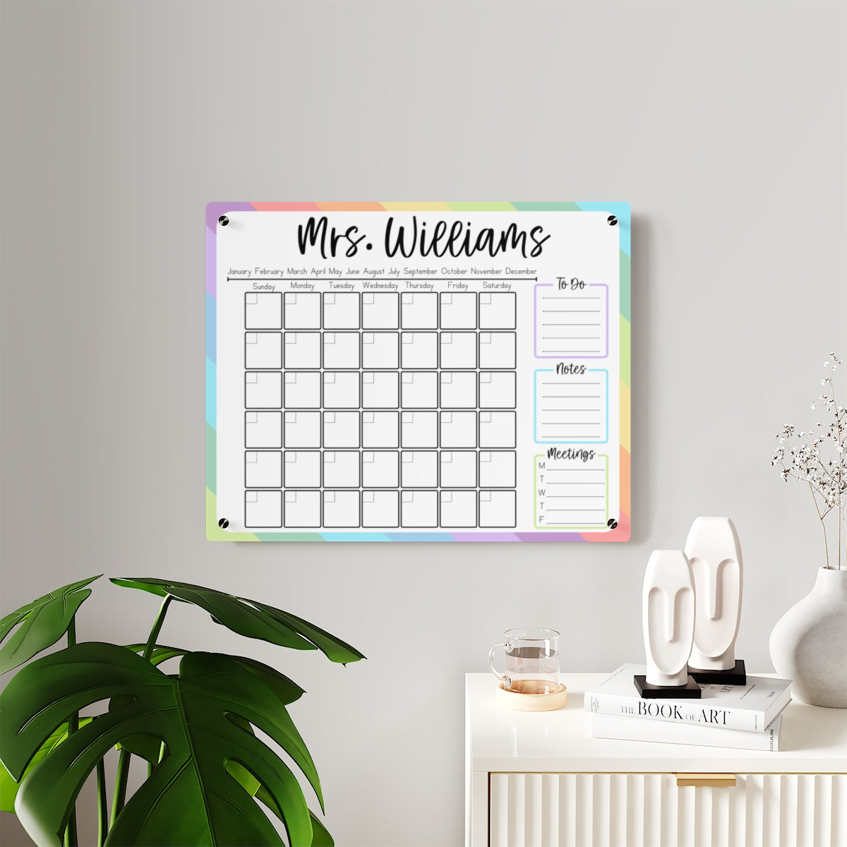 Rainbow Stripe Custom Acrylic Wall Calendar (20 x 16)