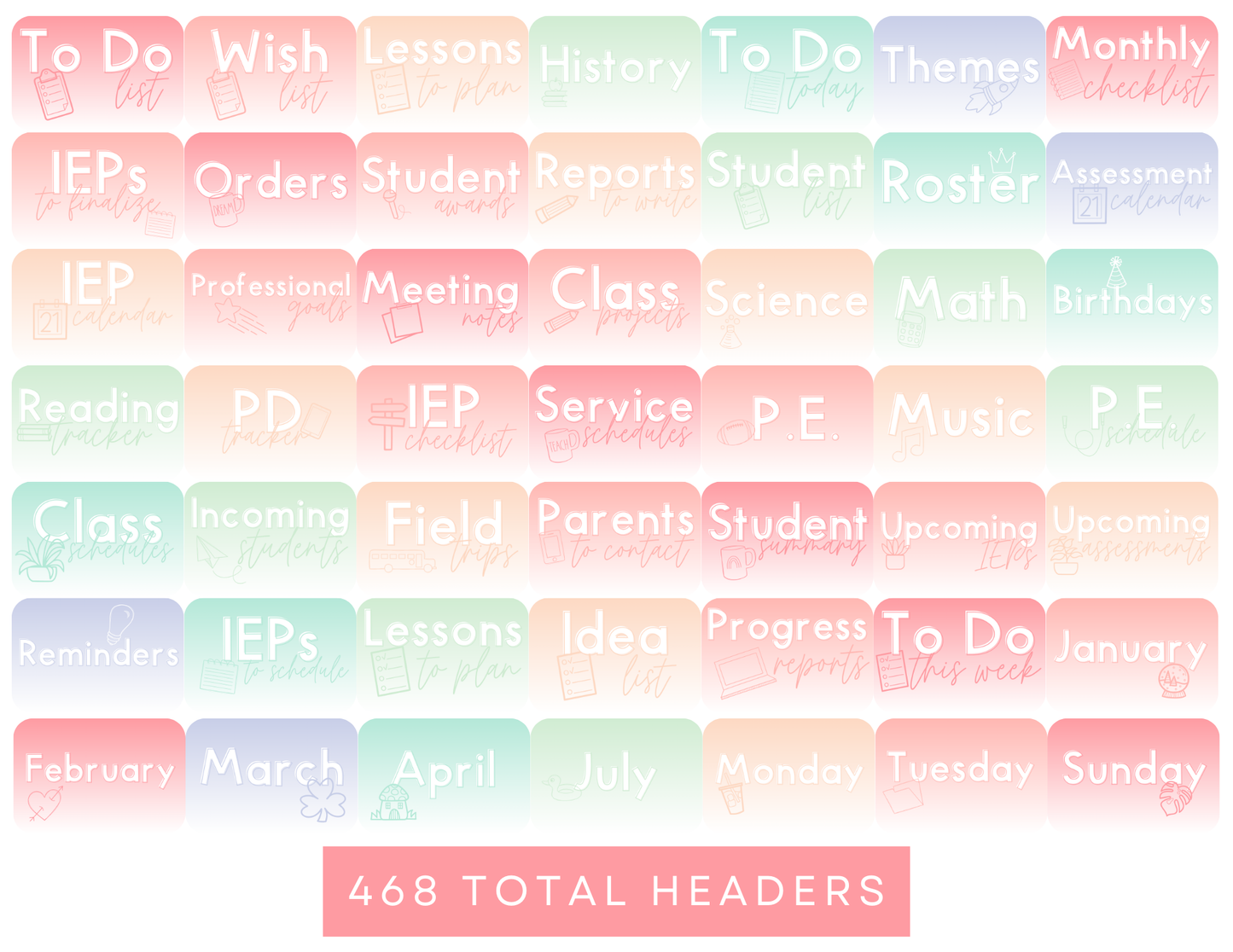 450+ Google Keep Headers for Teachers | Ombre Pastel Colors