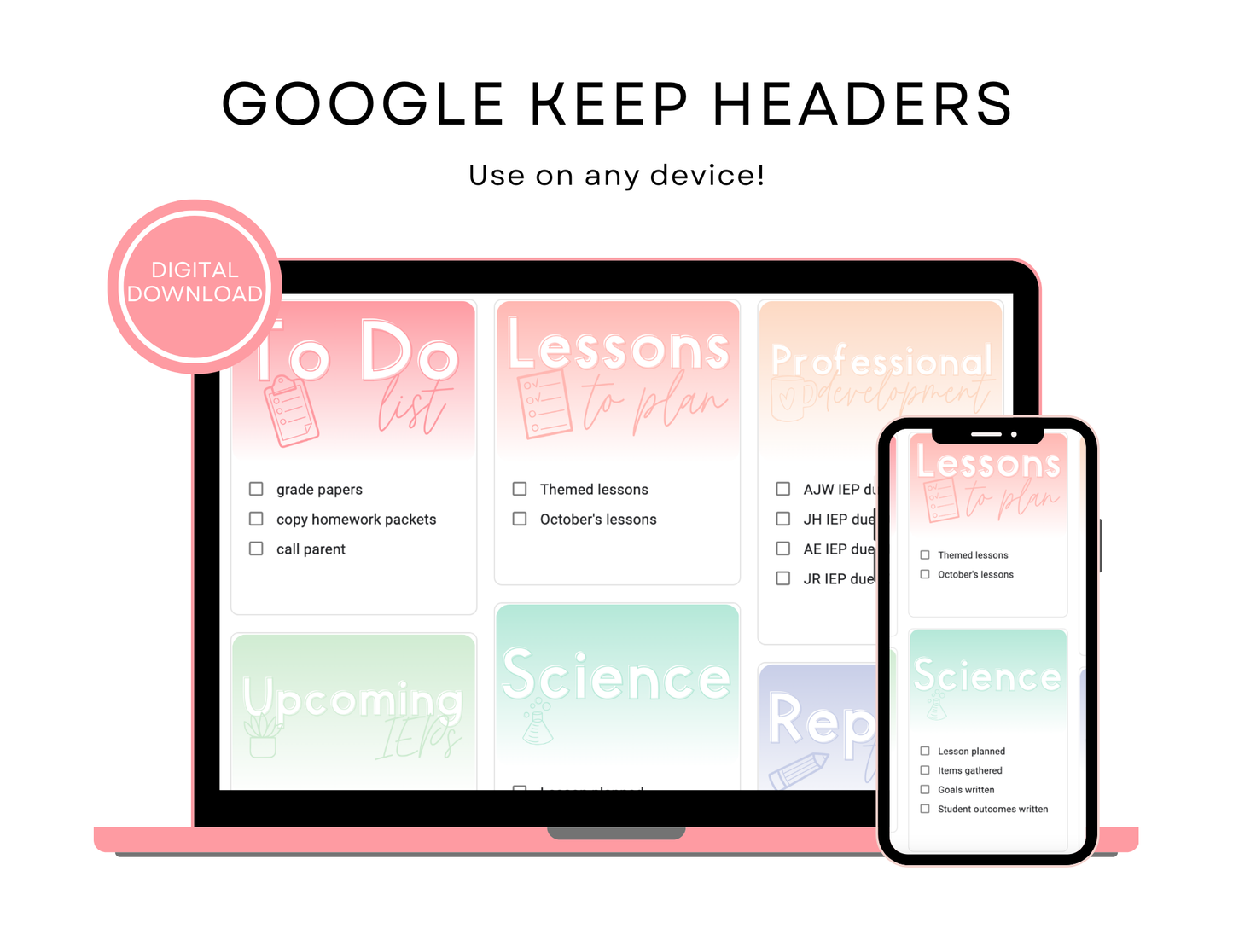 450+ Google Keep Headers for Teachers | Ombre Pastel Colors