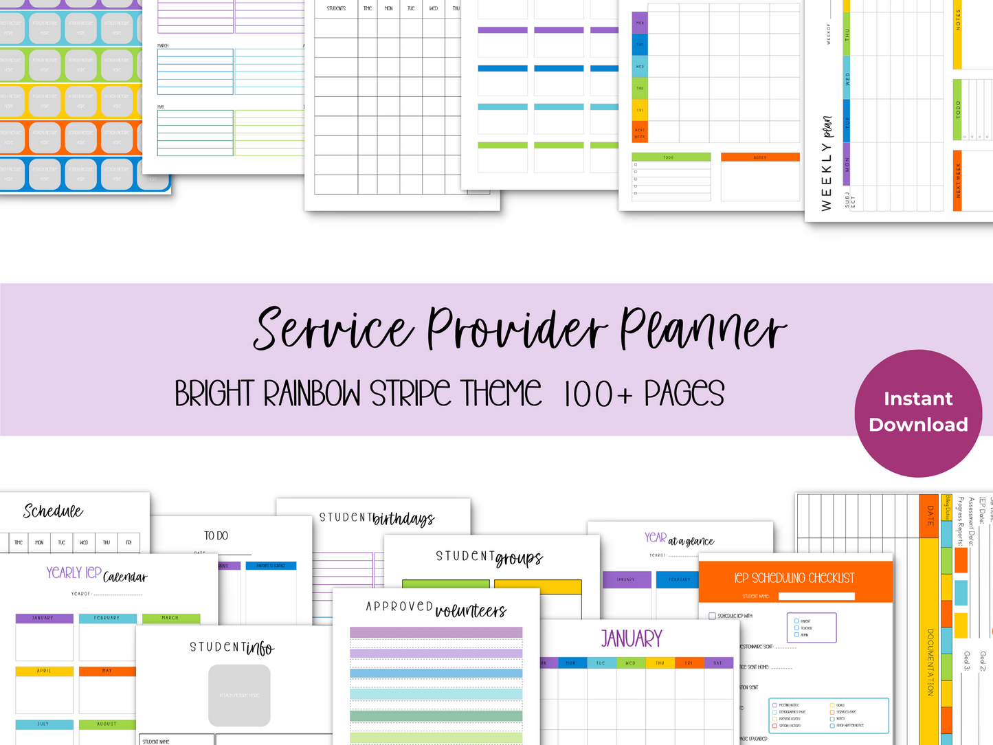 SLP/ Service Provider Printable Planner - Bright Stripe Theme