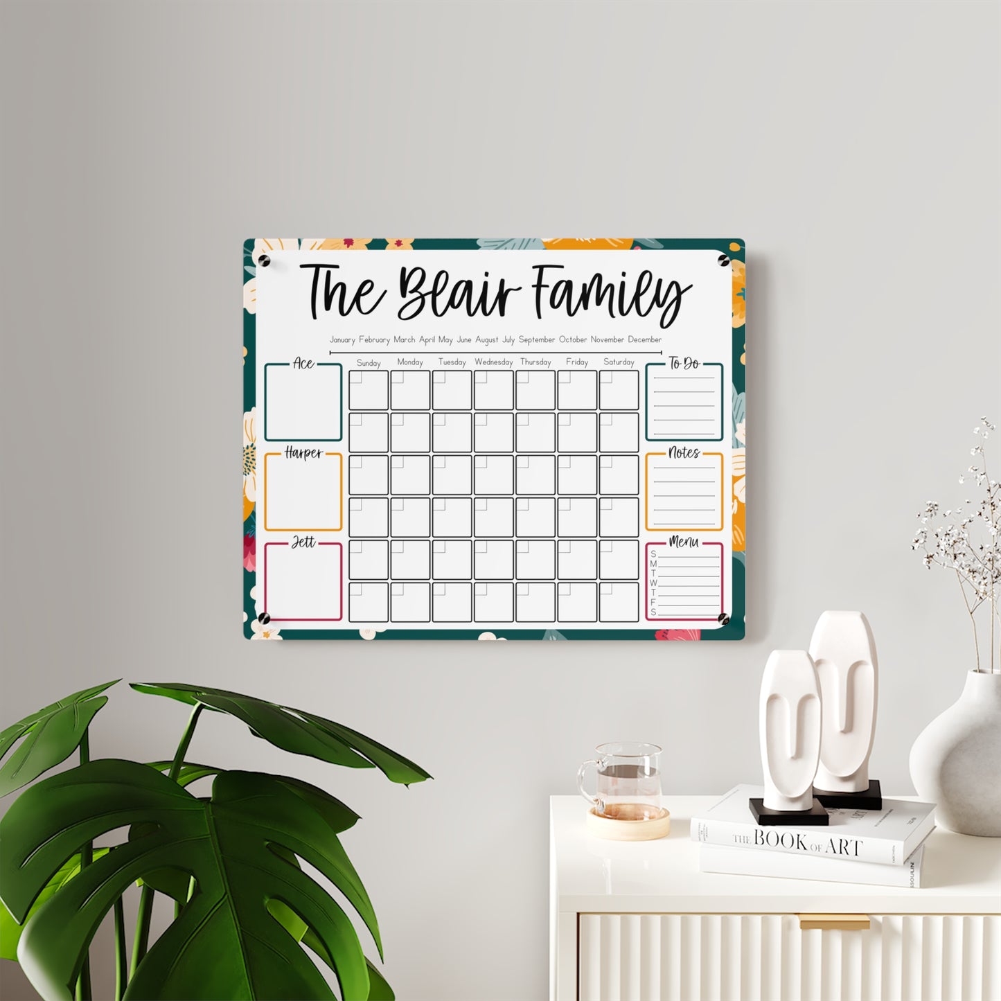 Emerald Floral Custom Acrylic Wall Calendar (20 x 16)