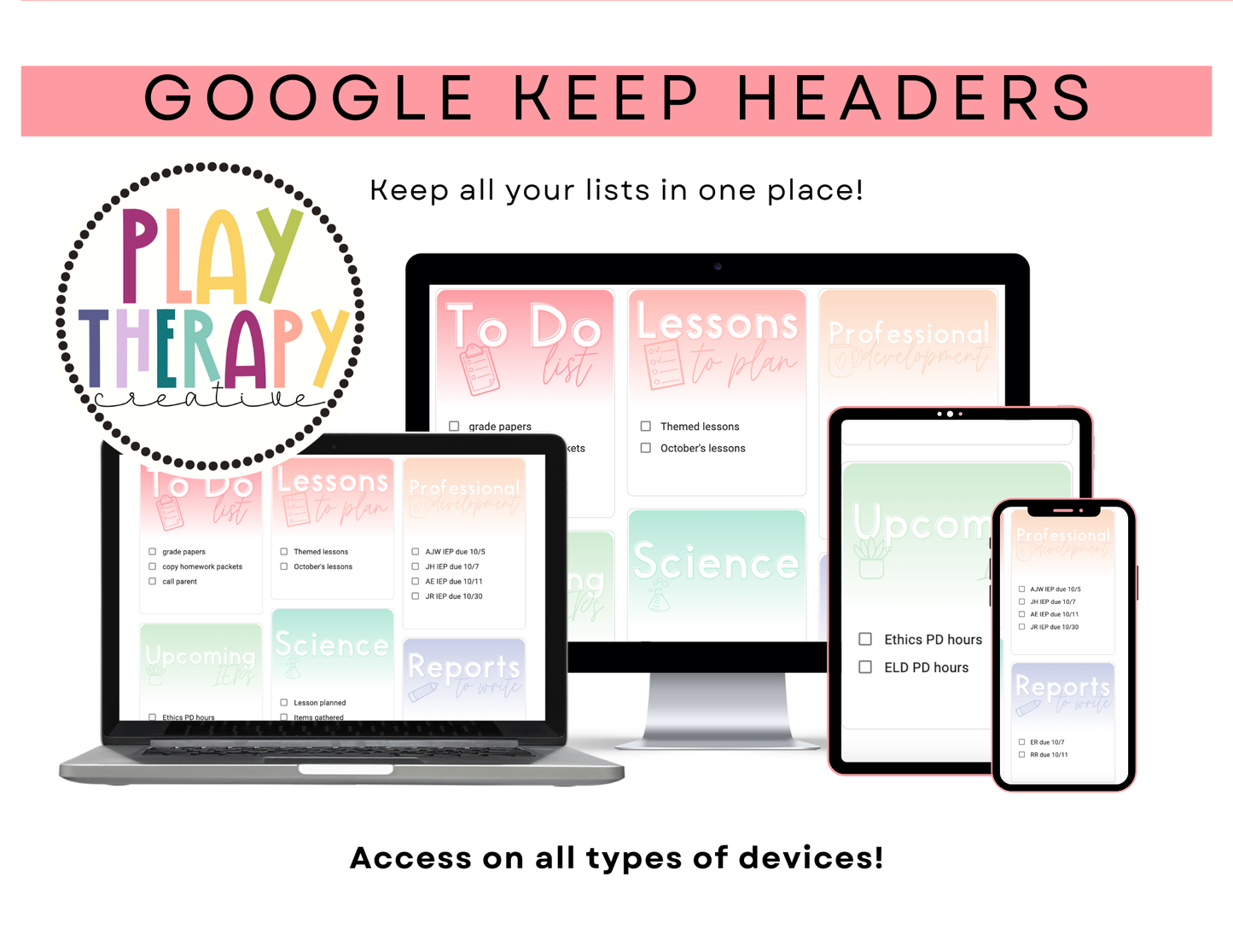 450+ Google Keep Headers for Teachers | Ombre Pastel Colors