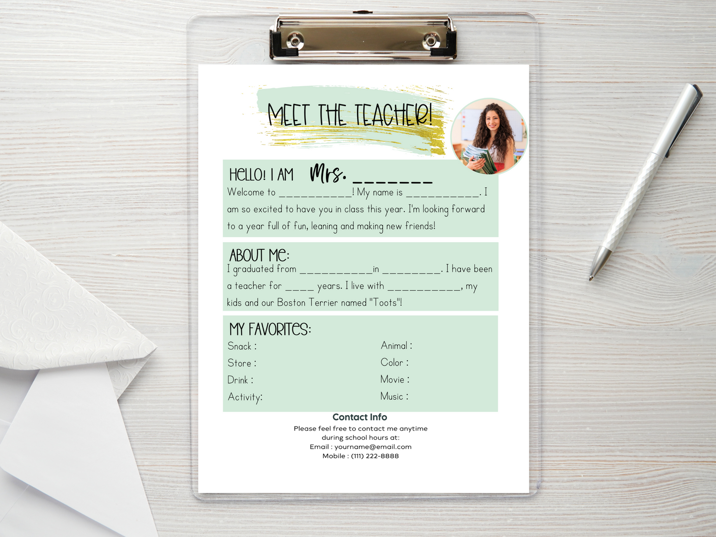 Meet the Teacher Letter Template - Mint
