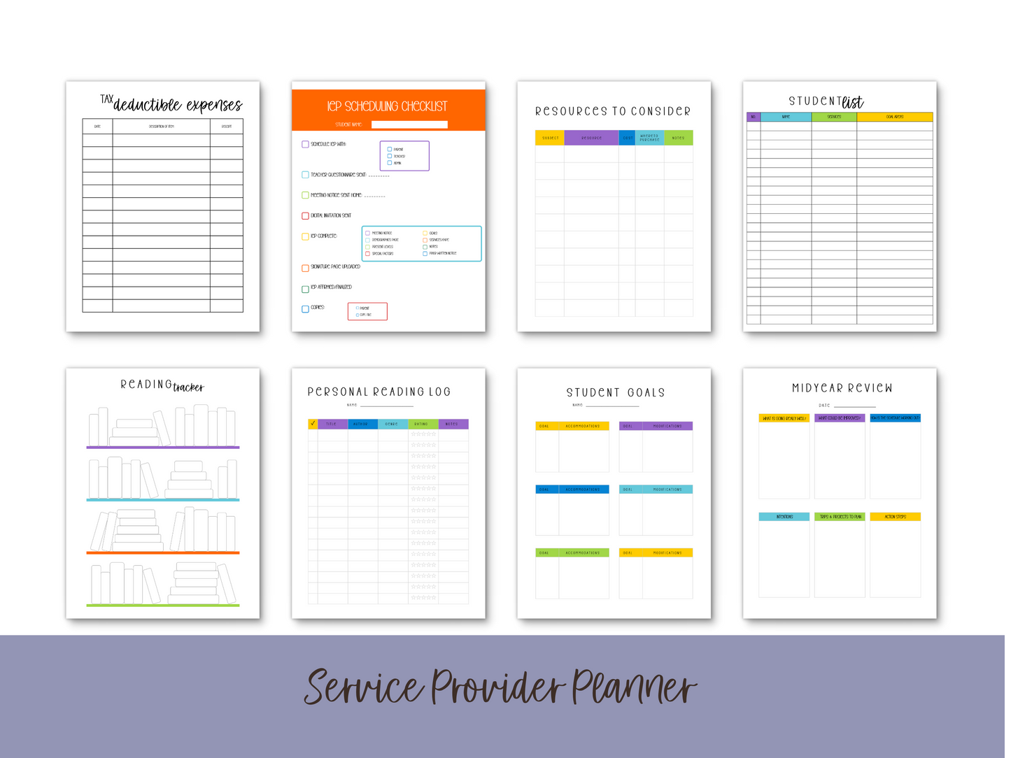 SLP/ Service Provider Printable Planner - Bright Stripe Theme