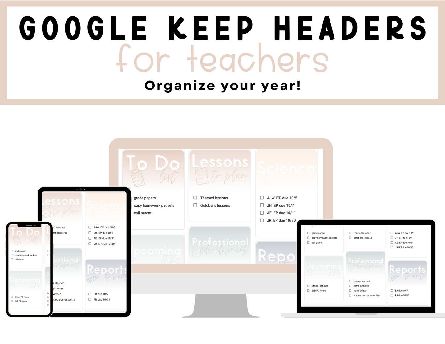 450+ Google Keep Headers for Teachers | Ombre Neutral Colors